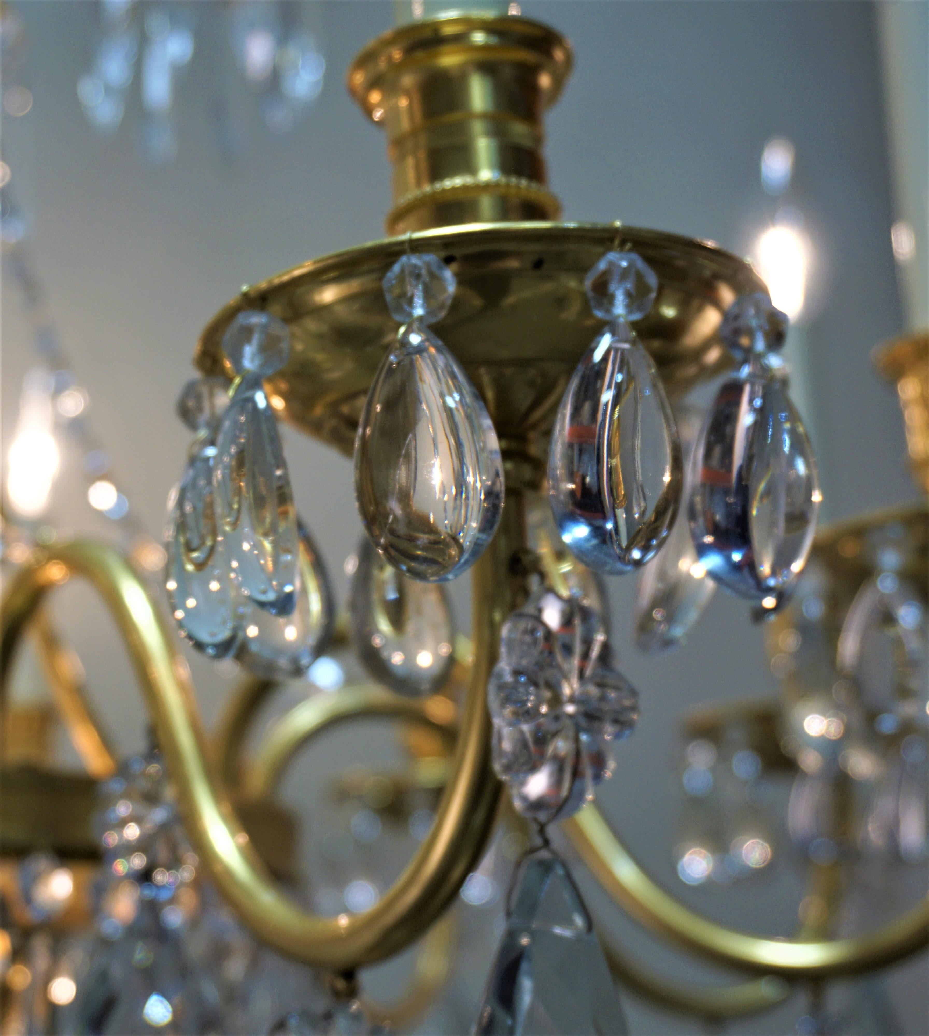 French 1930s Crystal and Bronze Doré Chandelier In Good Condition In Fairfax, VA