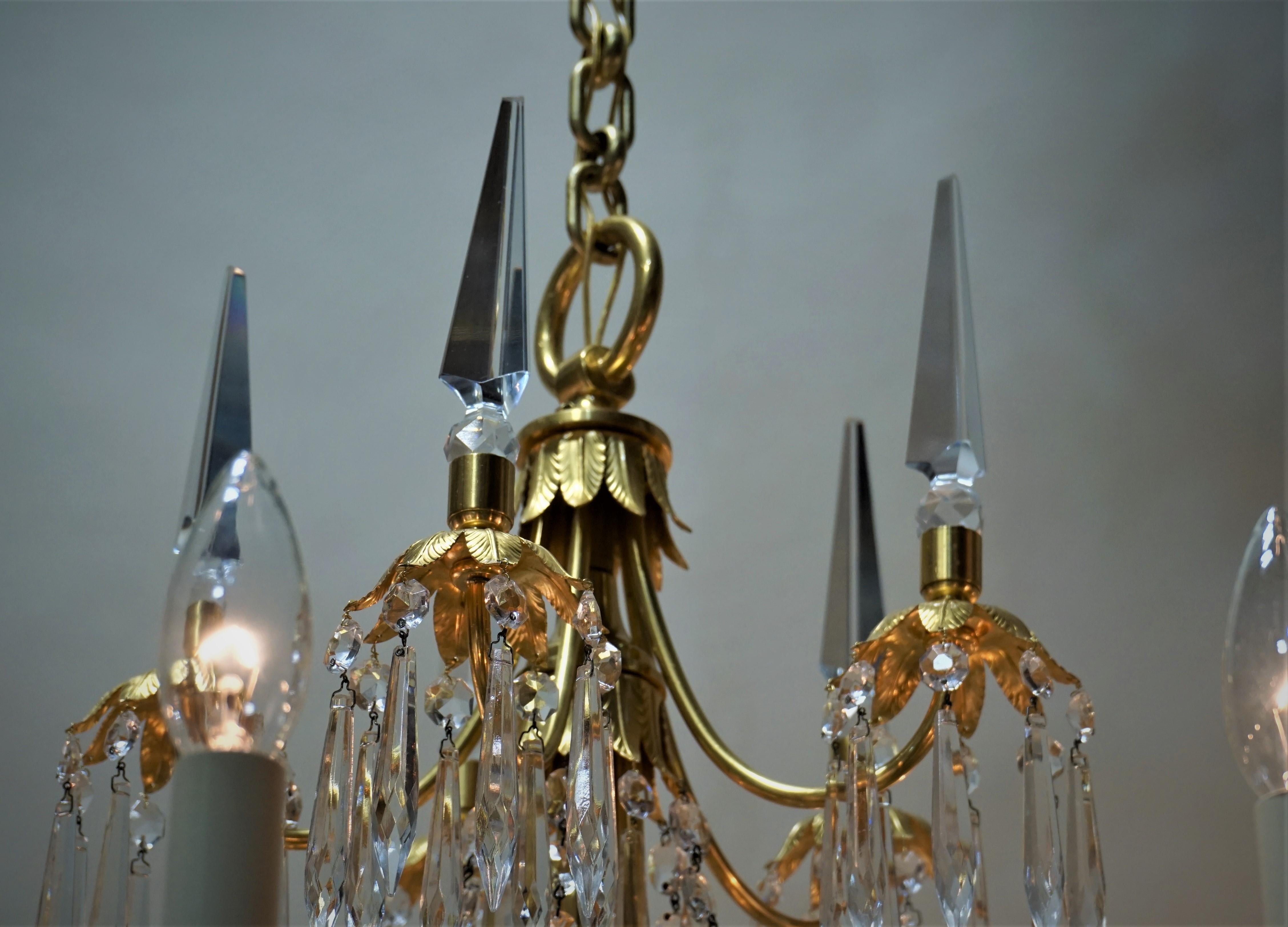 Mid-20th Century French 1930s Crystal and Bronze Doré Chandelier