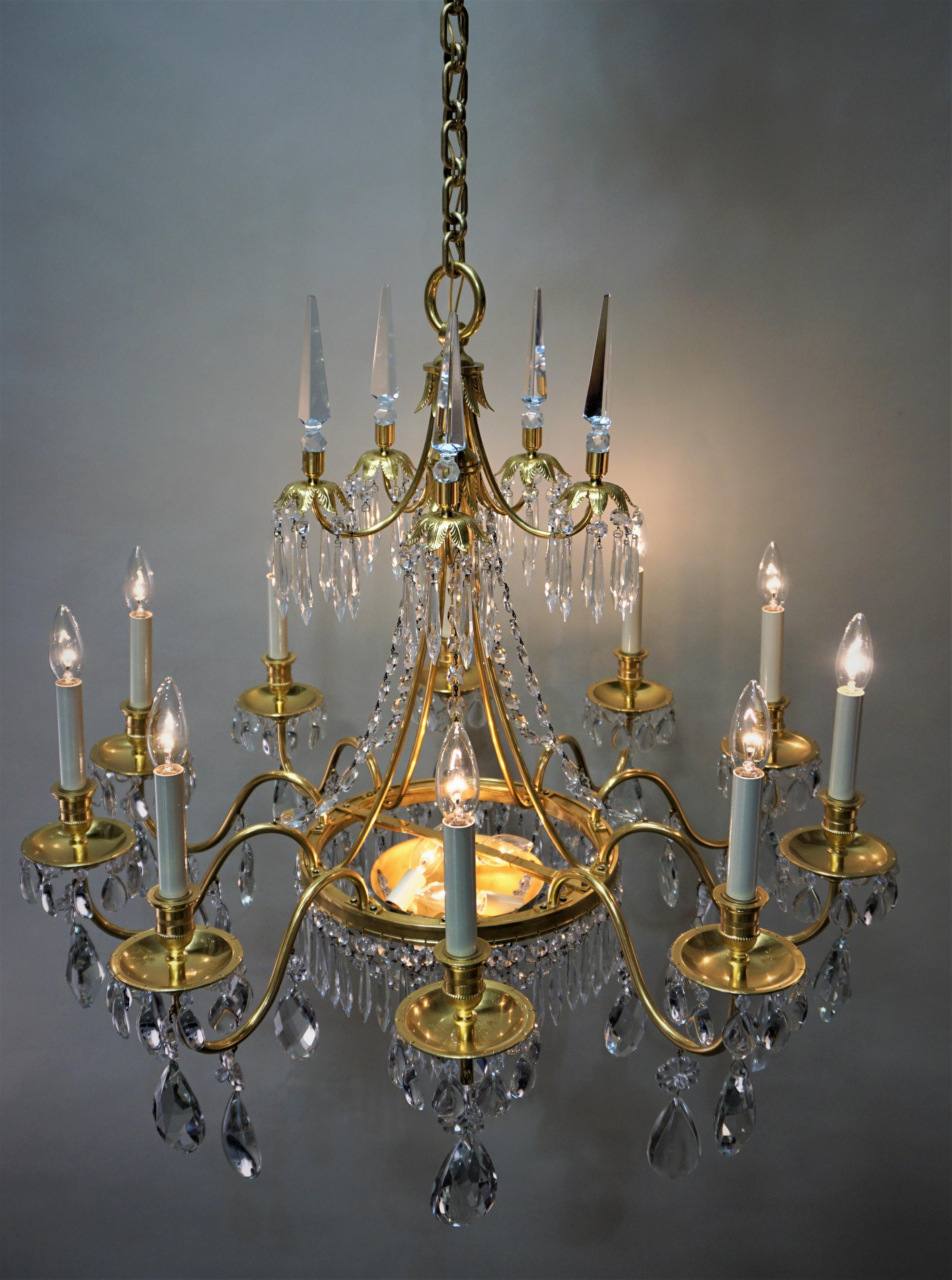 French 1930s Crystal and Bronze Doré Chandelier 2