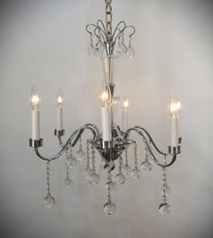 French 1930's Crystal and Chrome Chandelier