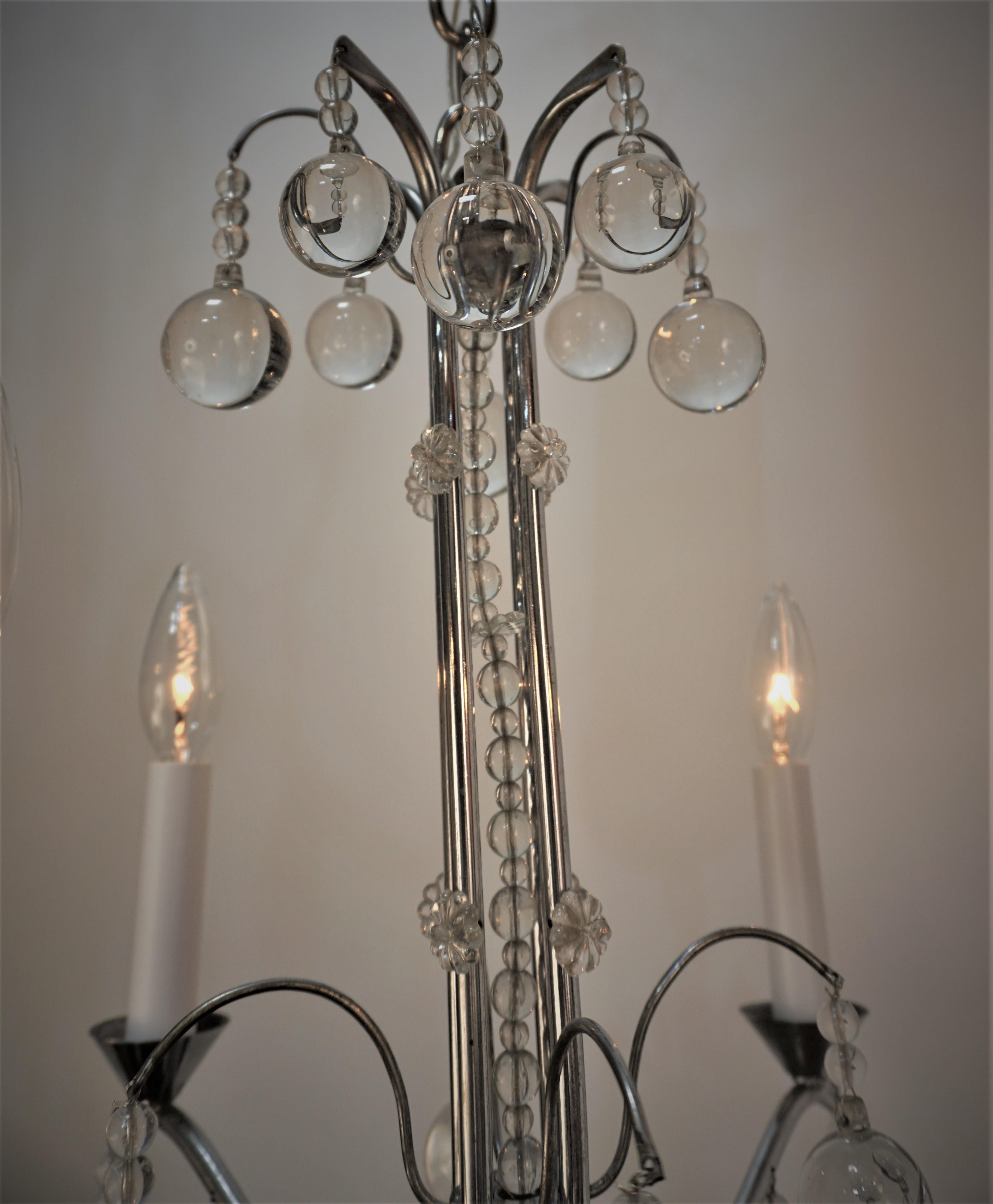 Art Deco French 1930's Crystal and Chrome Chandelier For Sale