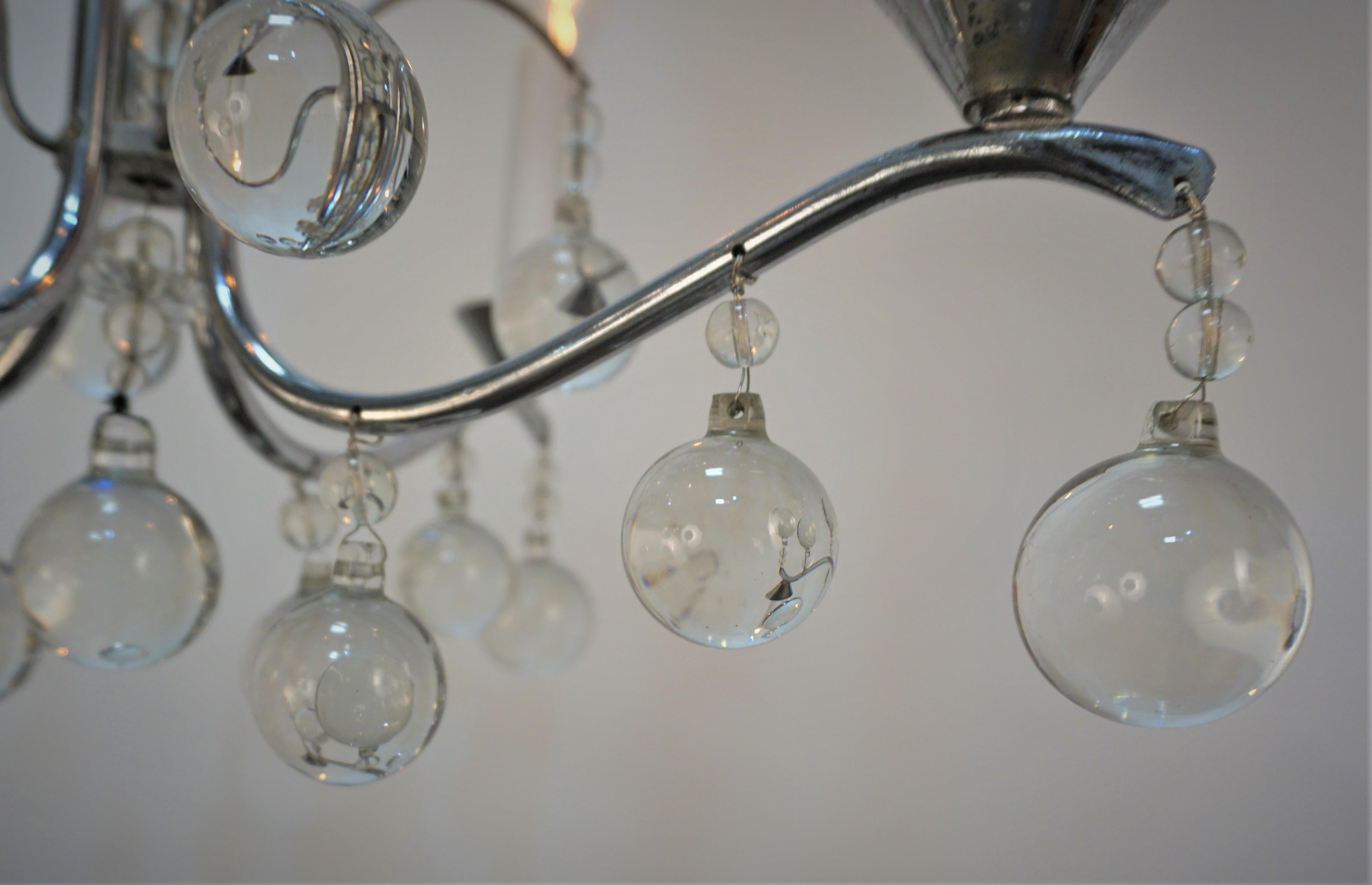 French 1930's Crystal and Chrome Chandelier In Good Condition For Sale In Fairfax, VA