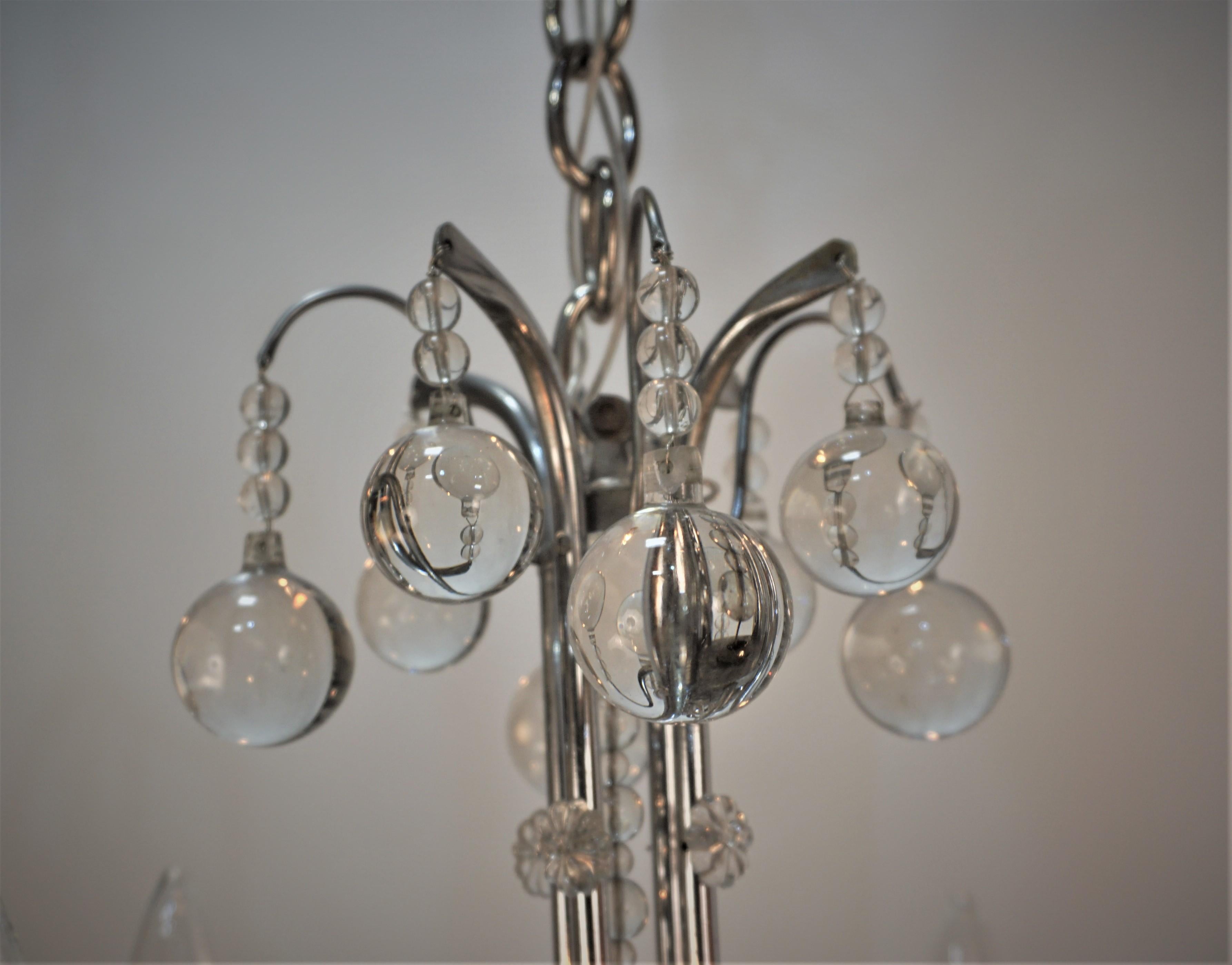 Mid-20th Century French 1930's Crystal and Chrome Chandelier For Sale