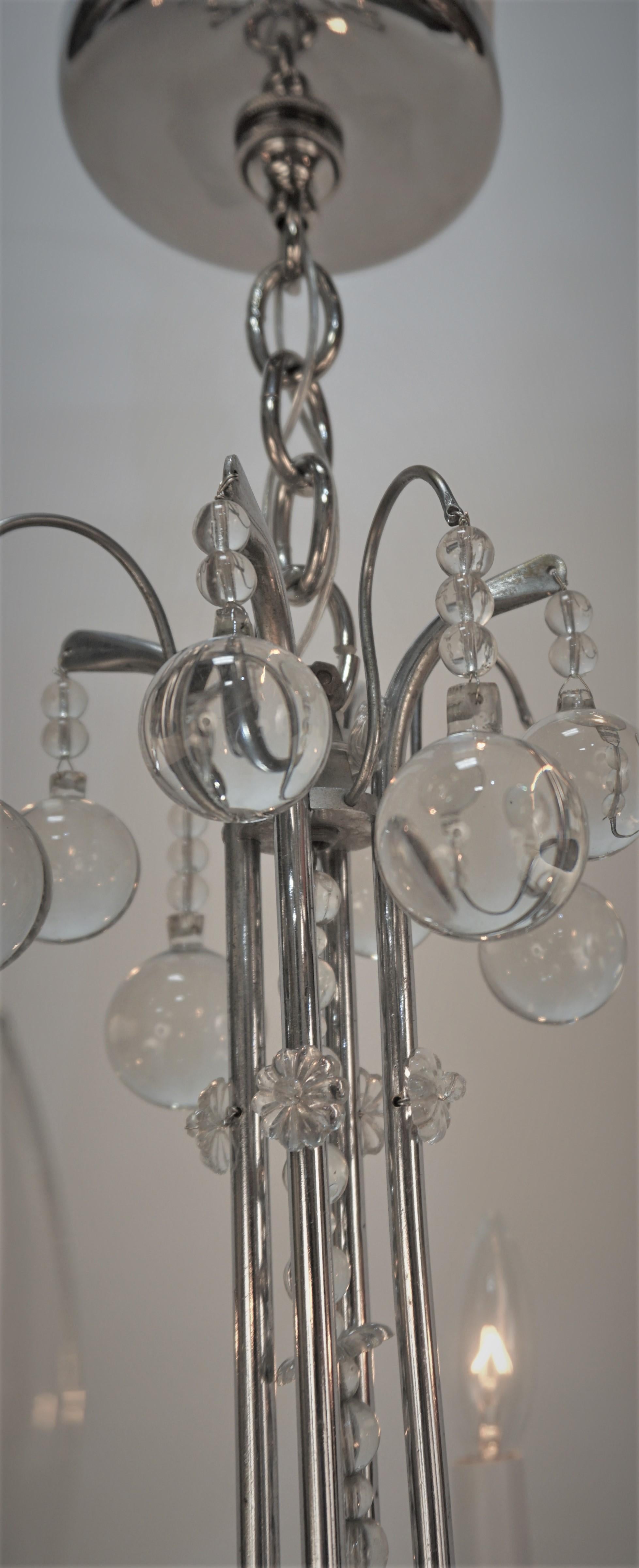 French 1930's Crystal and Chrome Chandelier For Sale 1