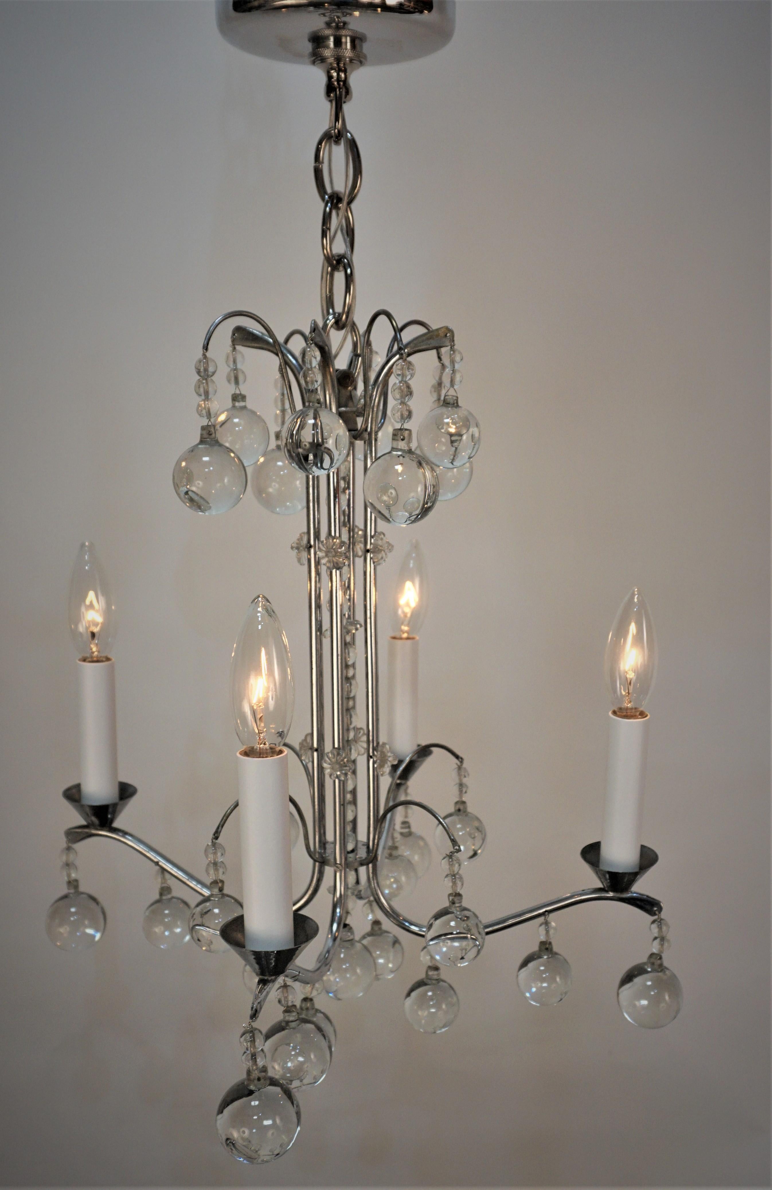 French 1930's Crystal and Chrome Chandelier For Sale 2