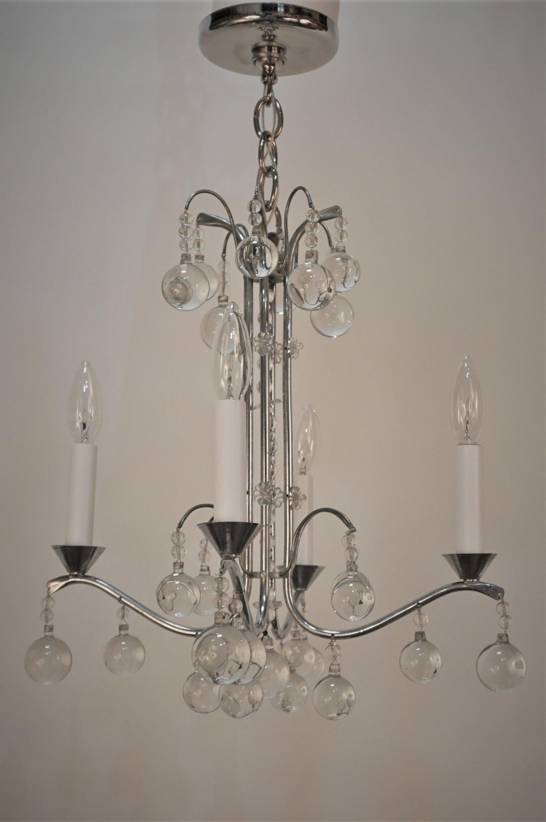 French 1930's Crystal and Chrome Chandelier For Sale 3