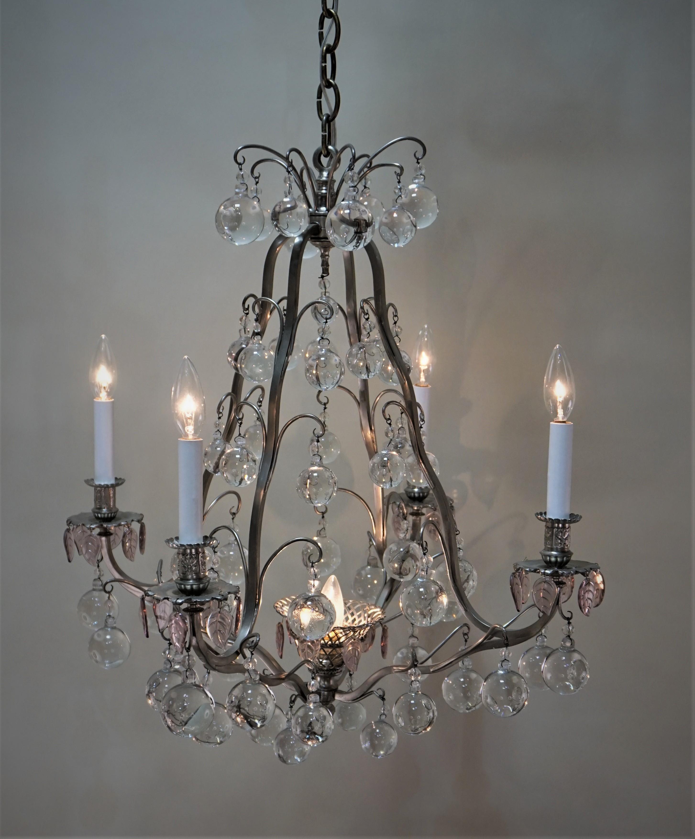 French 1930s Crystal and Silver Chandelier 4