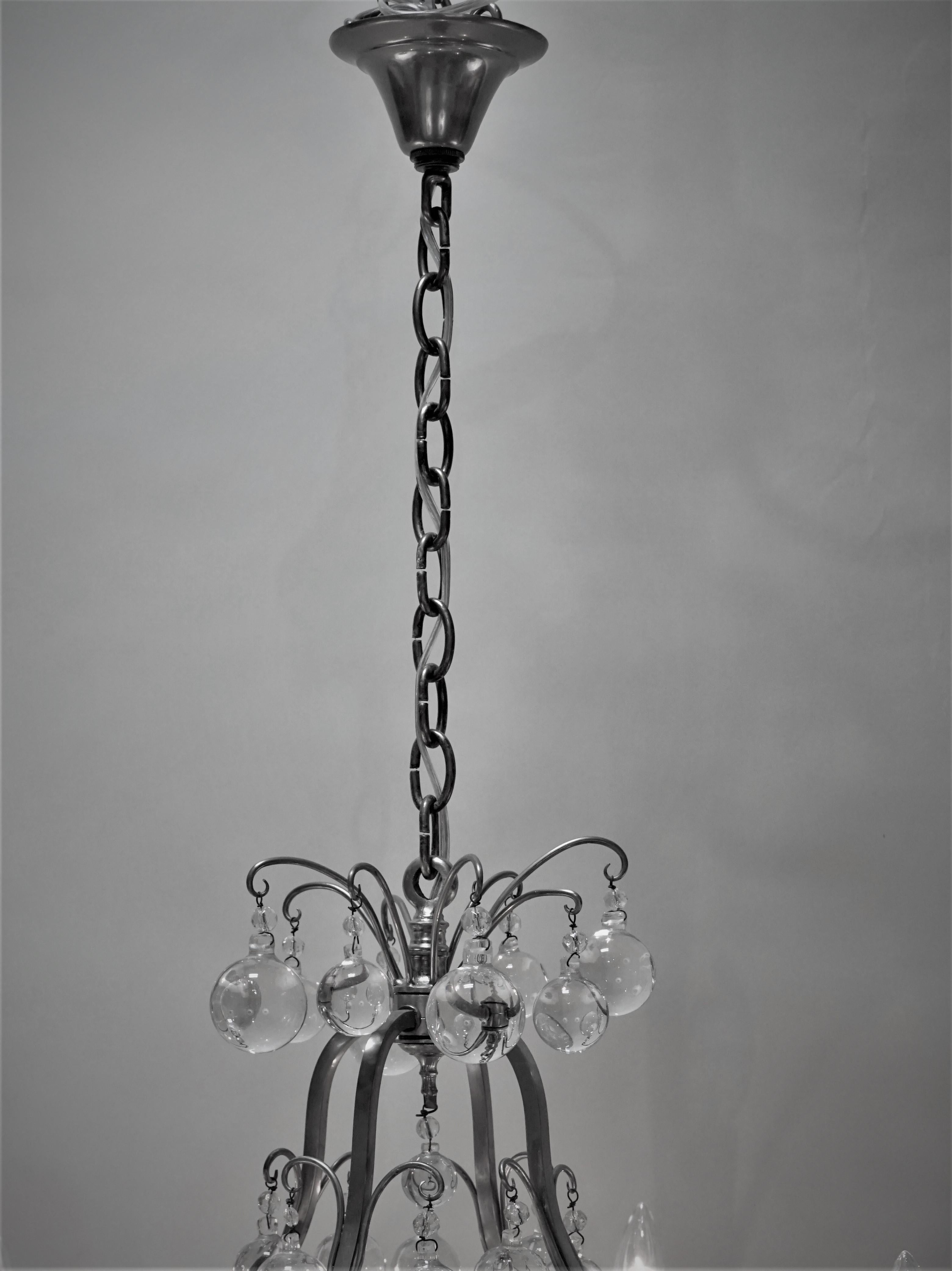 French 1930s Crystal and Silver Chandelier 5
