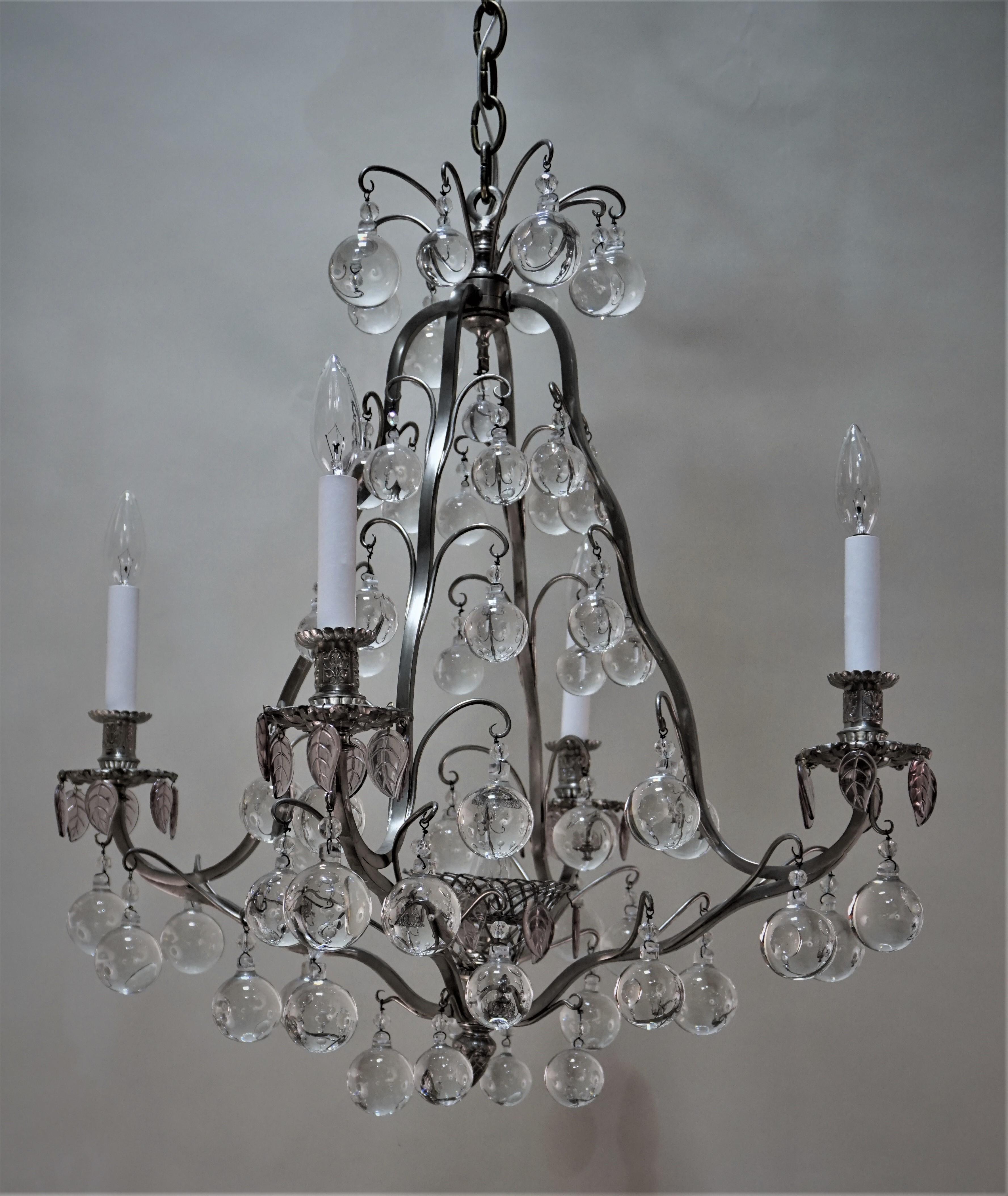 French 1930s Crystal and Silver Chandelier 6