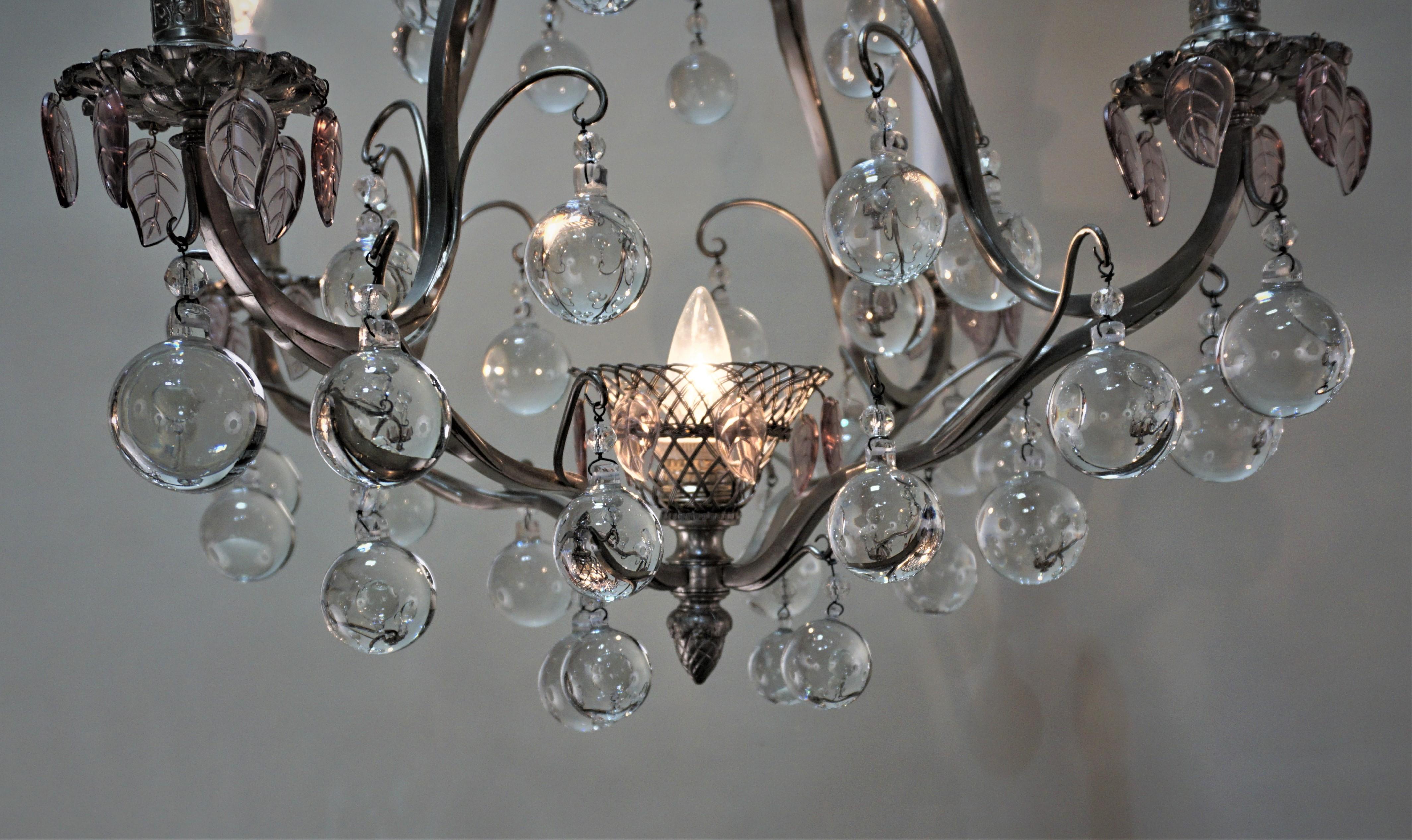 Art Deco French 1930s Crystal and Silver Chandelier