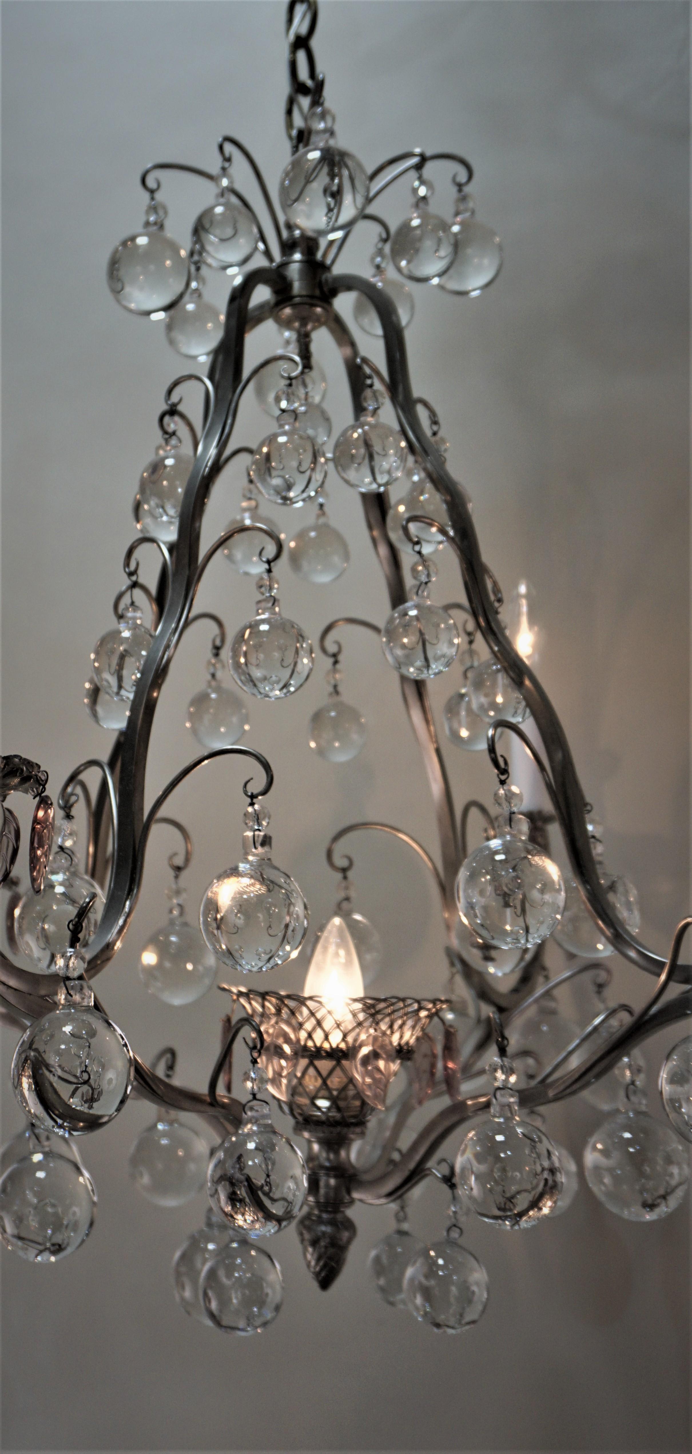 French 1930s Crystal and Silver Chandelier In Good Condition In Fairfax, VA