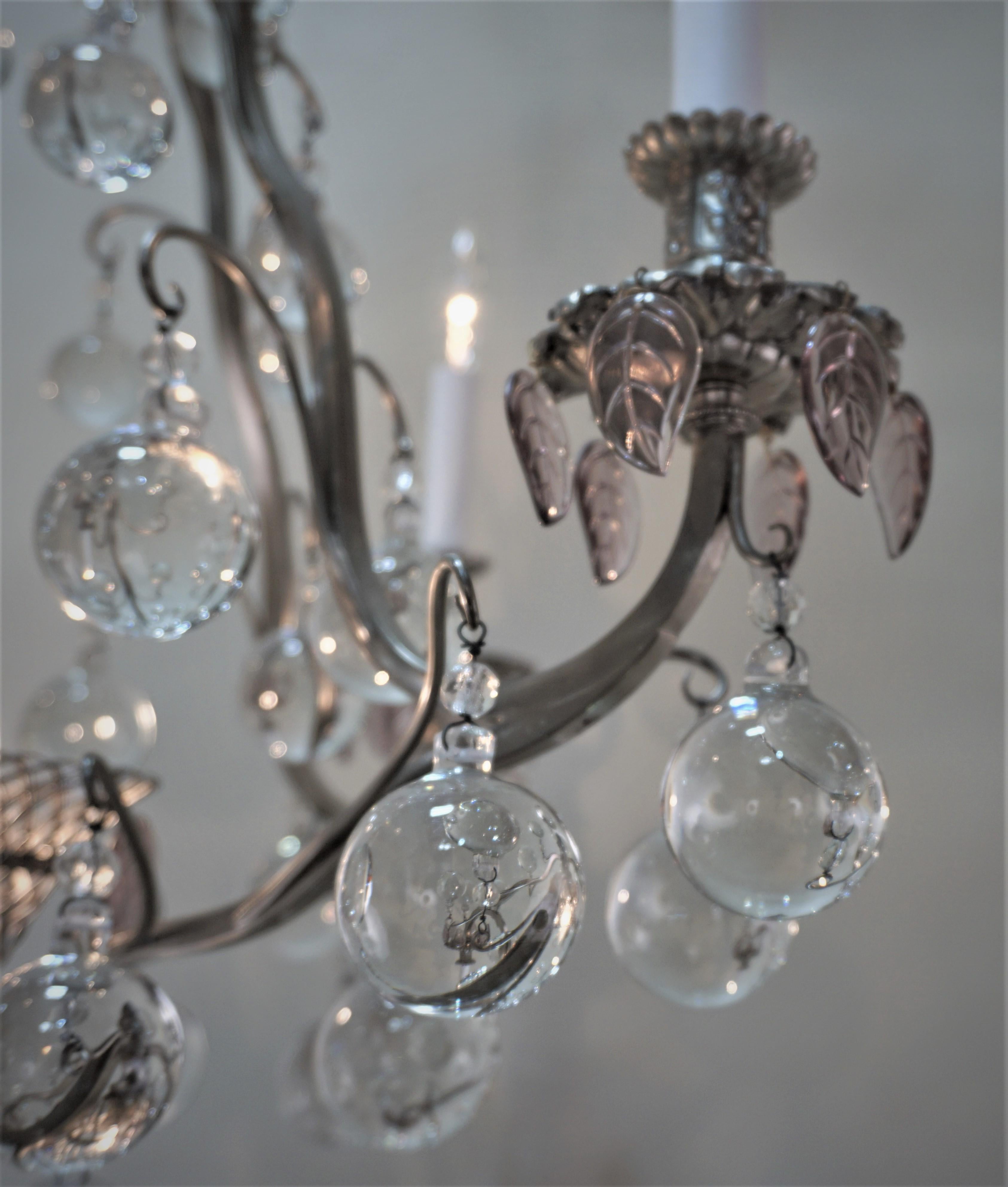 Mid-20th Century French 1930s Crystal and Silver Chandelier