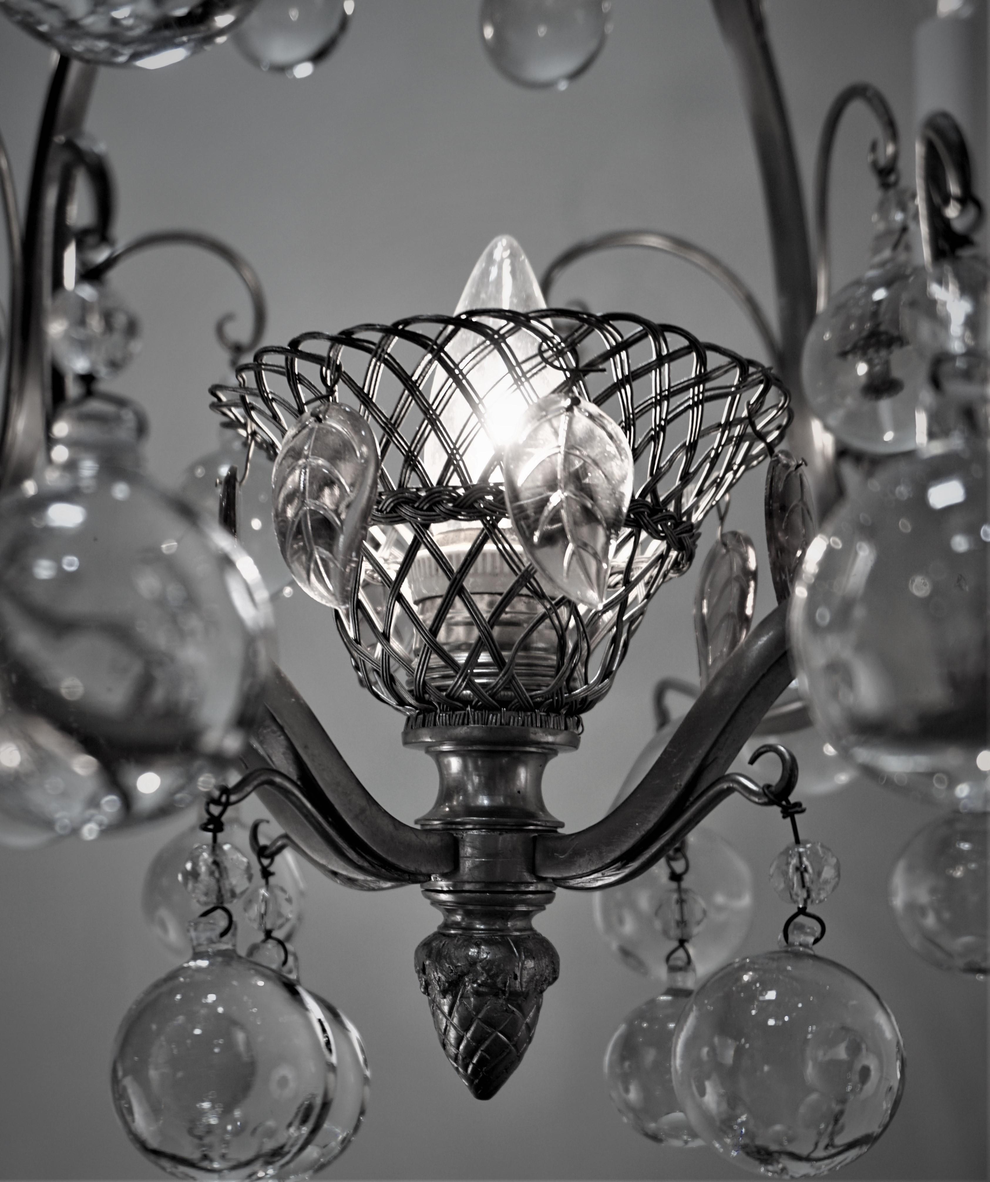 Silver Plate French 1930s Crystal and Silver Chandelier
