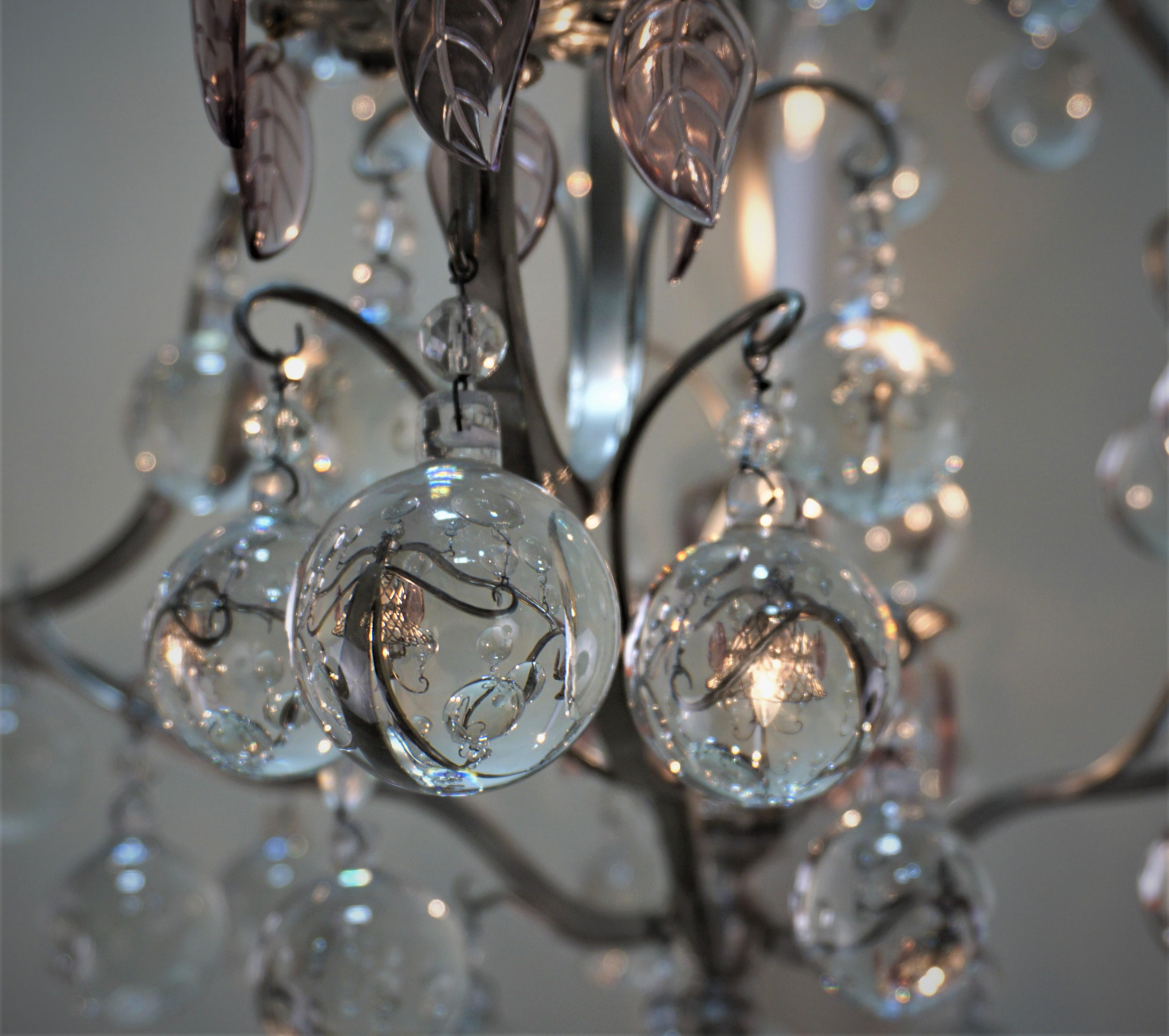 French 1930s Crystal and Silver Chandelier 2