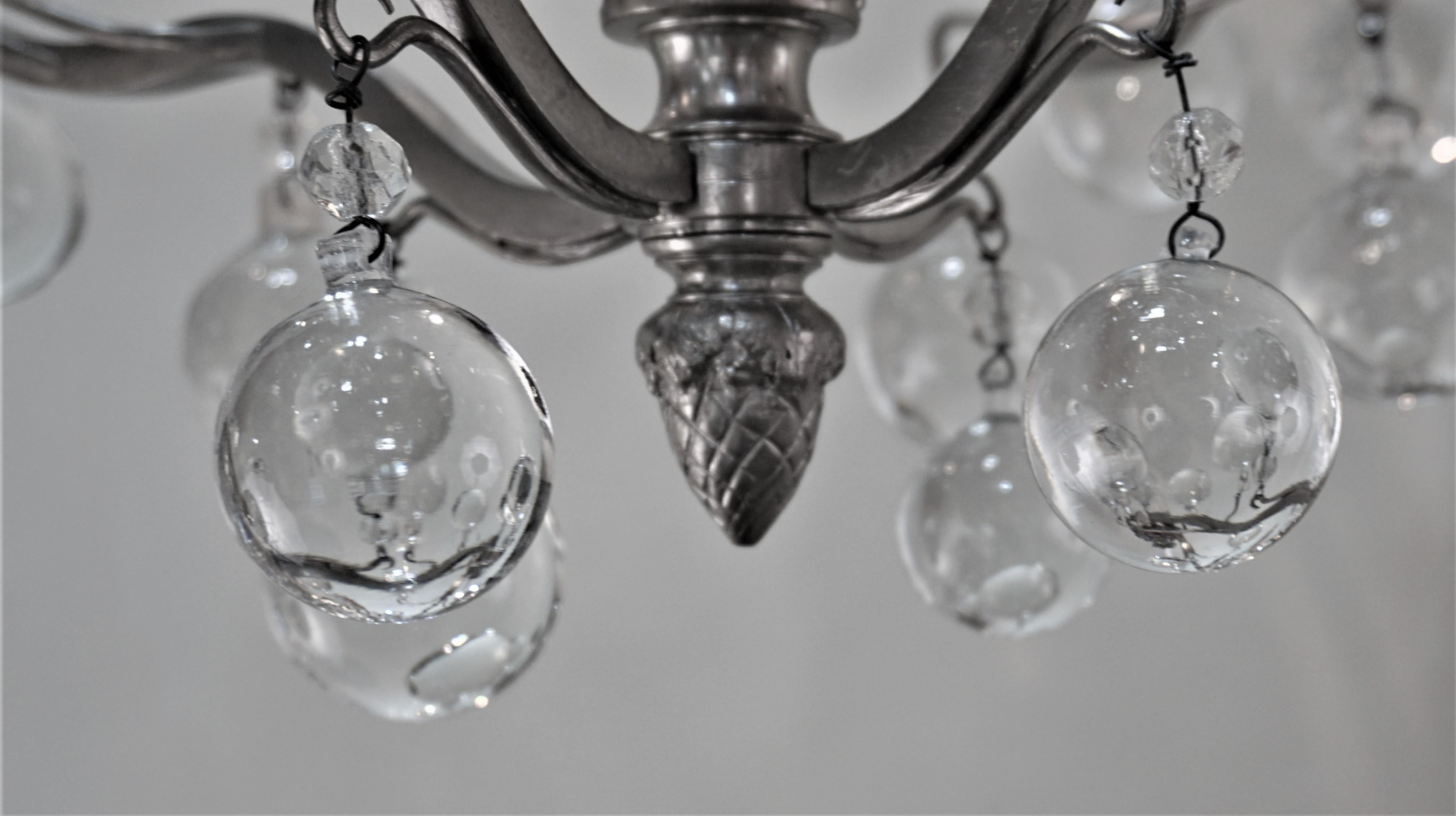 French 1930s Crystal and Silver Chandelier 3
