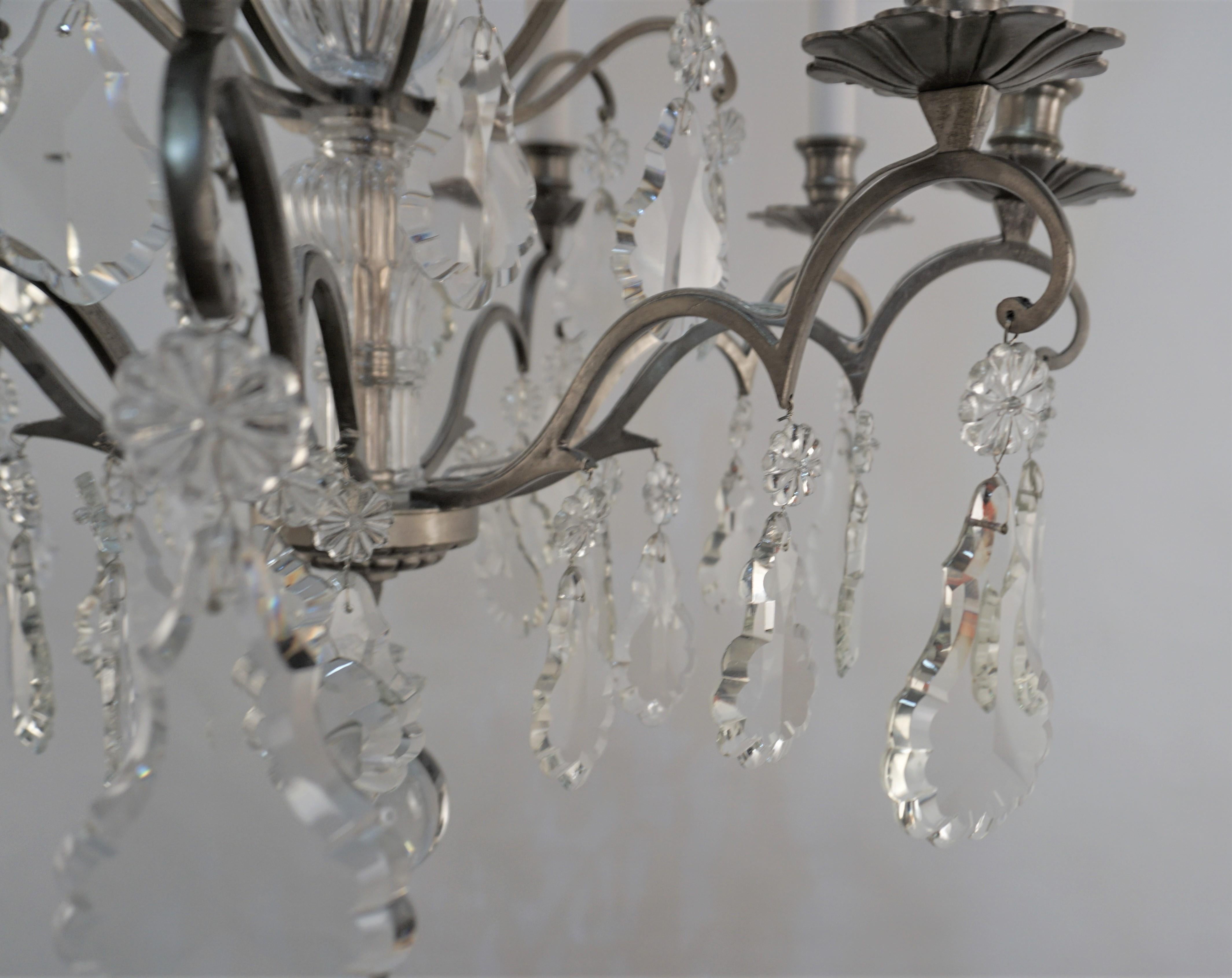 Plated French 1930's Crystal Chandelier For Sale