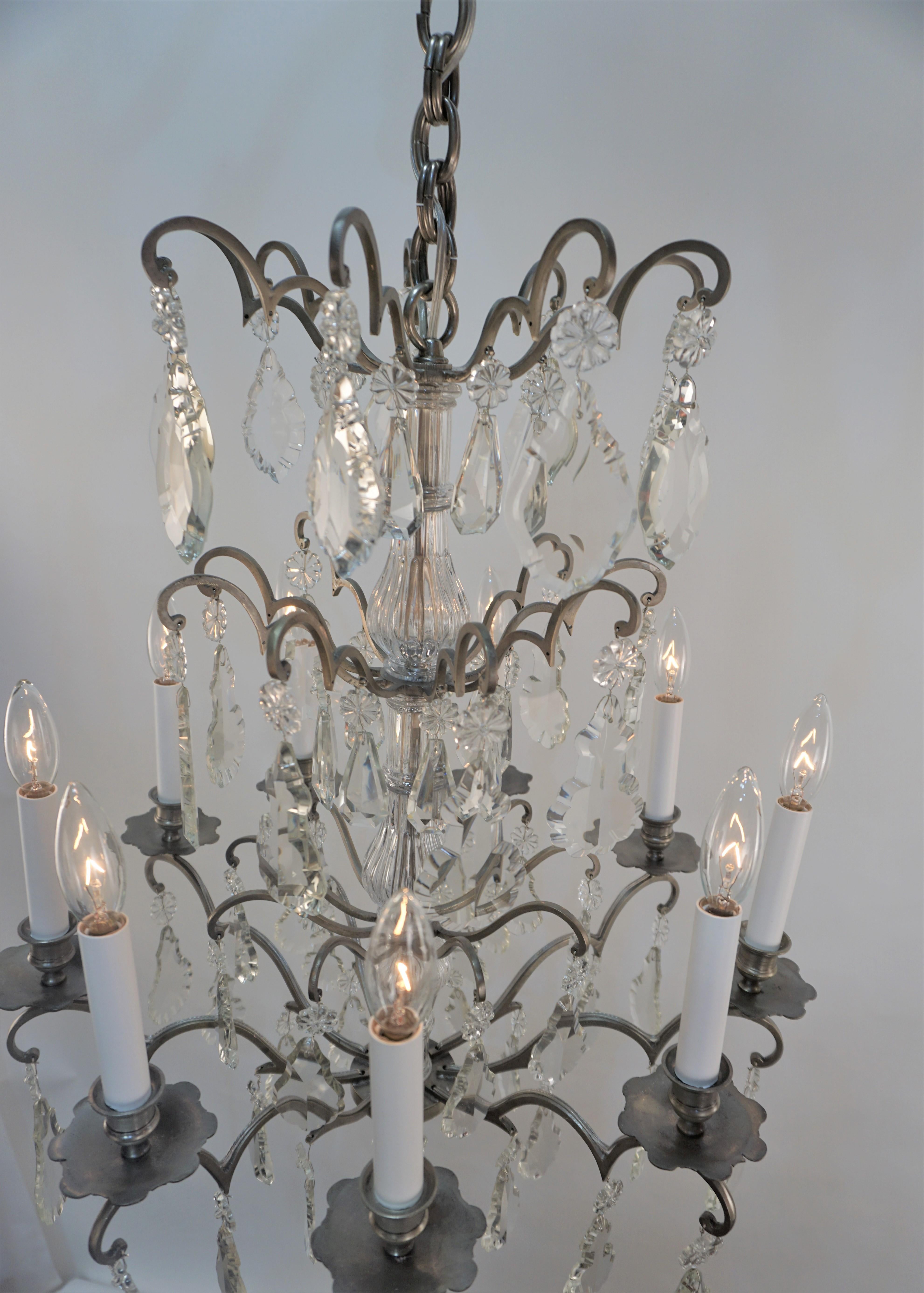 Silver French 1930's Crystal Chandelier For Sale