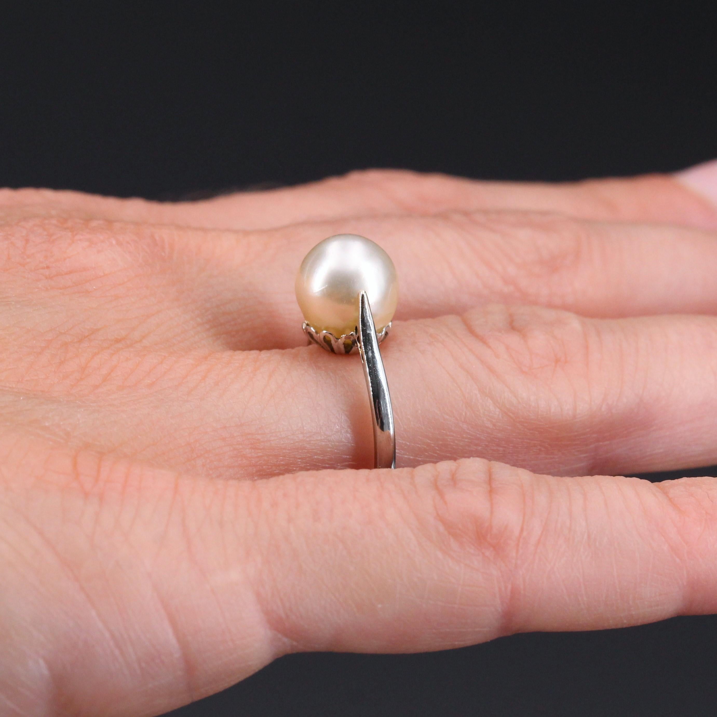 Solitär-Ring aus 18 Karat Weißgold mit Zuchtperlen, 1930er Jahre 5