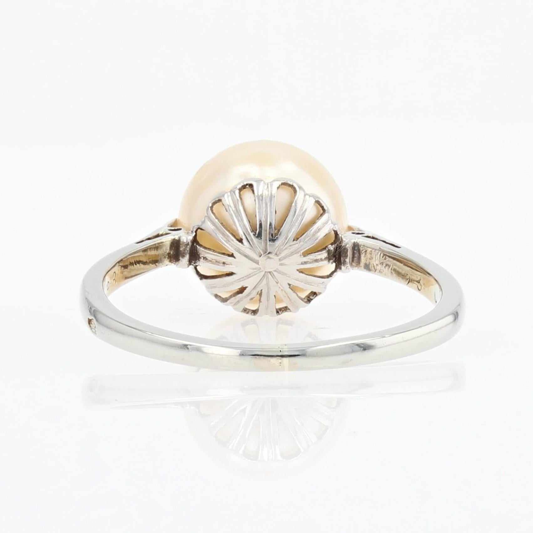 Solitär-Ring aus 18 Karat Weißgold mit Zuchtperlen, 1930er Jahre 6