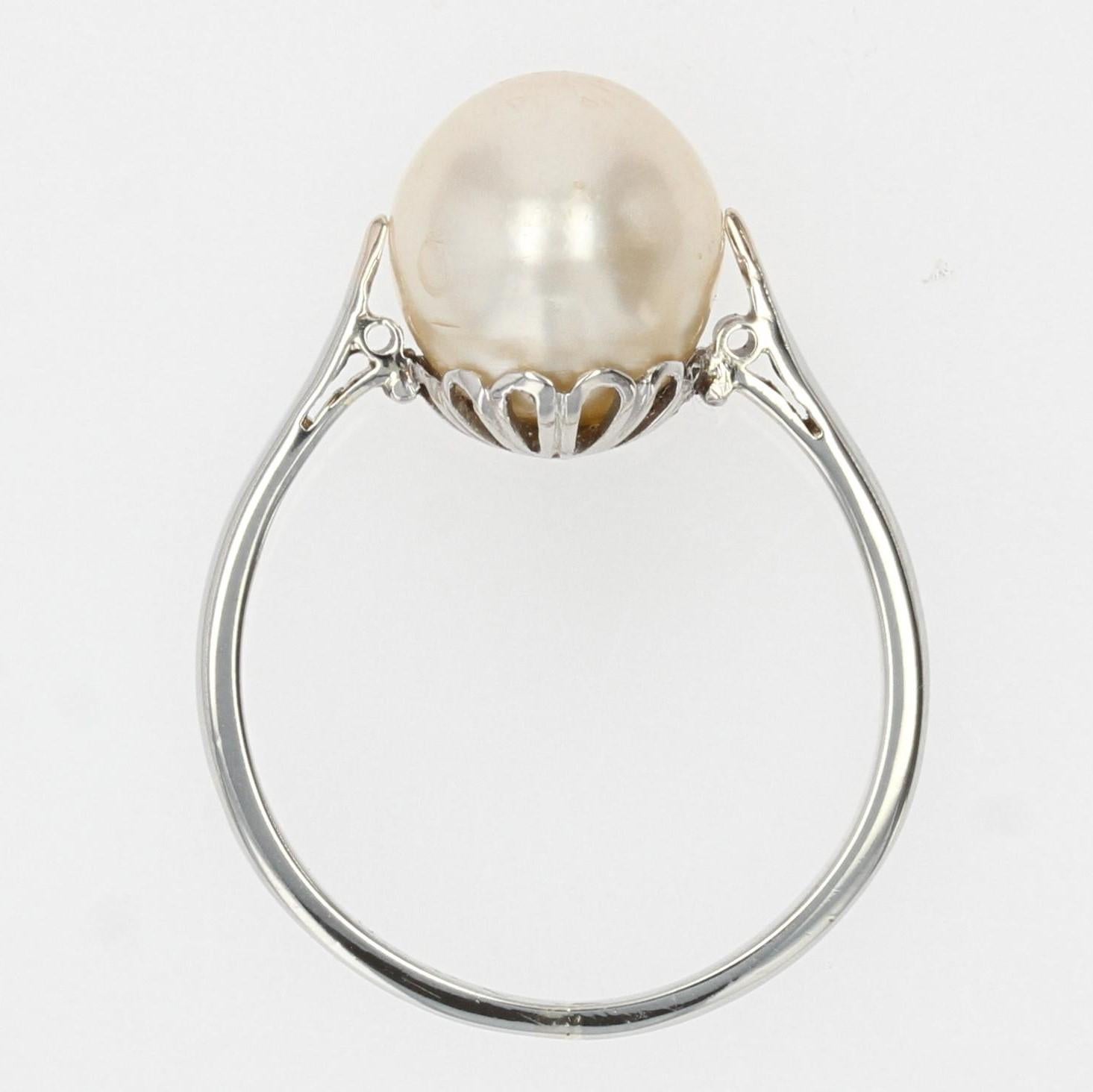 Solitär-Ring aus 18 Karat Weißgold mit Zuchtperlen, 1930er Jahre 7