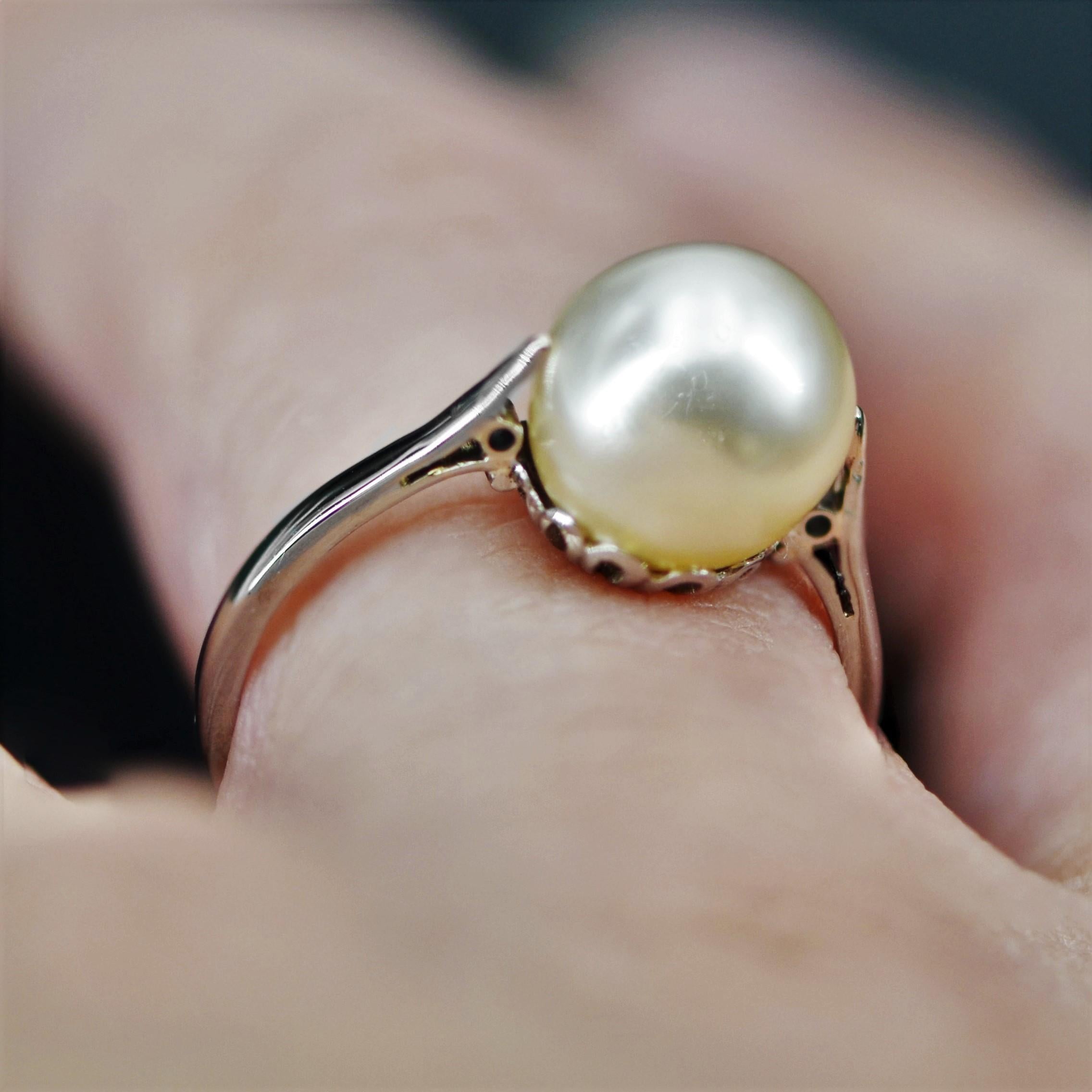 Solitär-Ring aus 18 Karat Weißgold mit Zuchtperlen, 1930er Jahre 9
