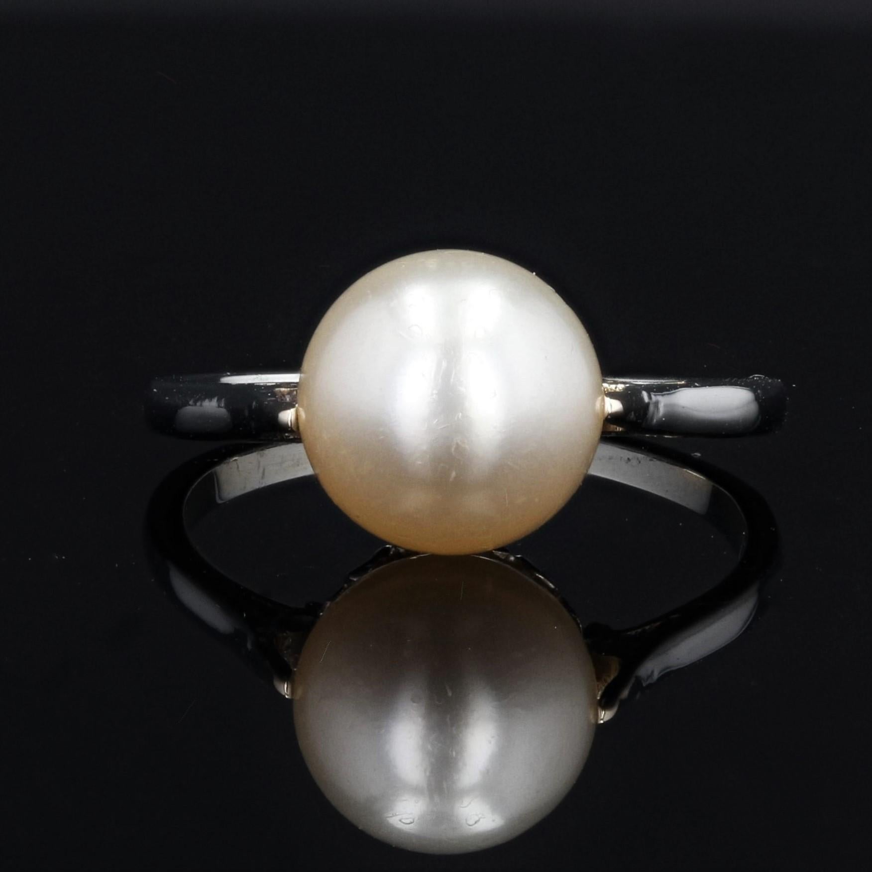 Solitär-Ring aus 18 Karat Weißgold mit Zuchtperlen, 1930er Jahre (Art déco)