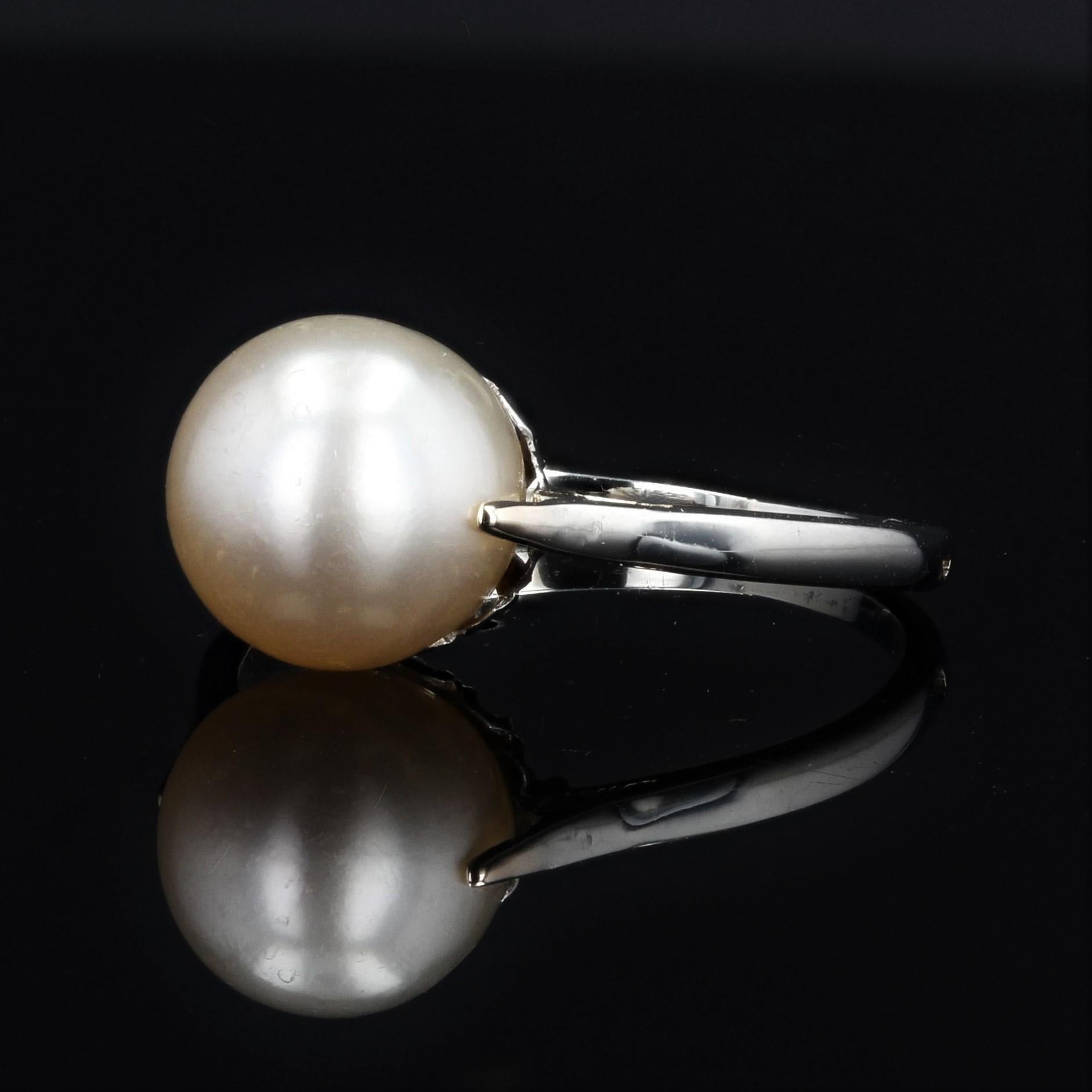 Solitär-Ring aus 18 Karat Weißgold mit Zuchtperlen, 1930er Jahre Damen