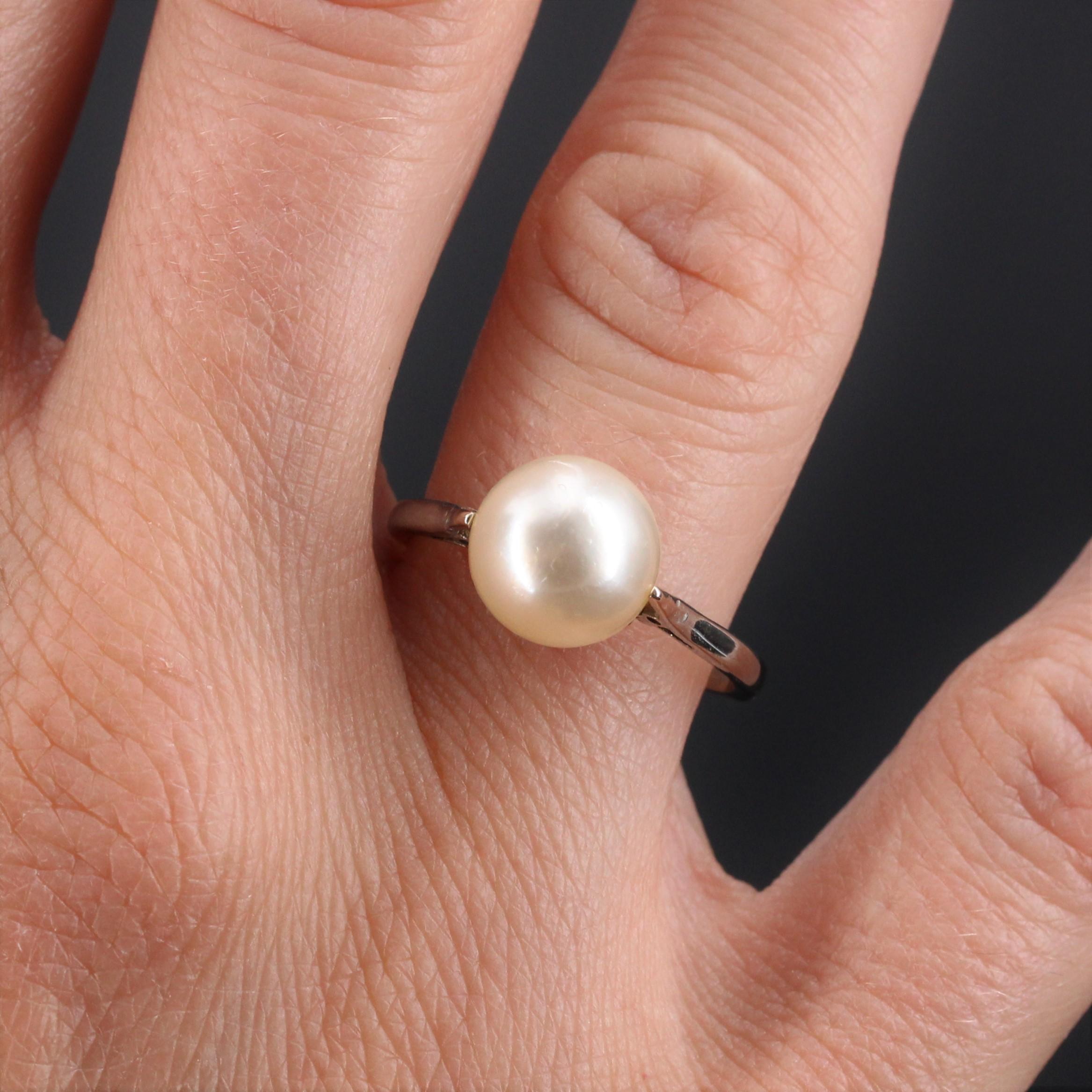 Solitär-Ring aus 18 Karat Weißgold mit Zuchtperlen, 1930er Jahre 2