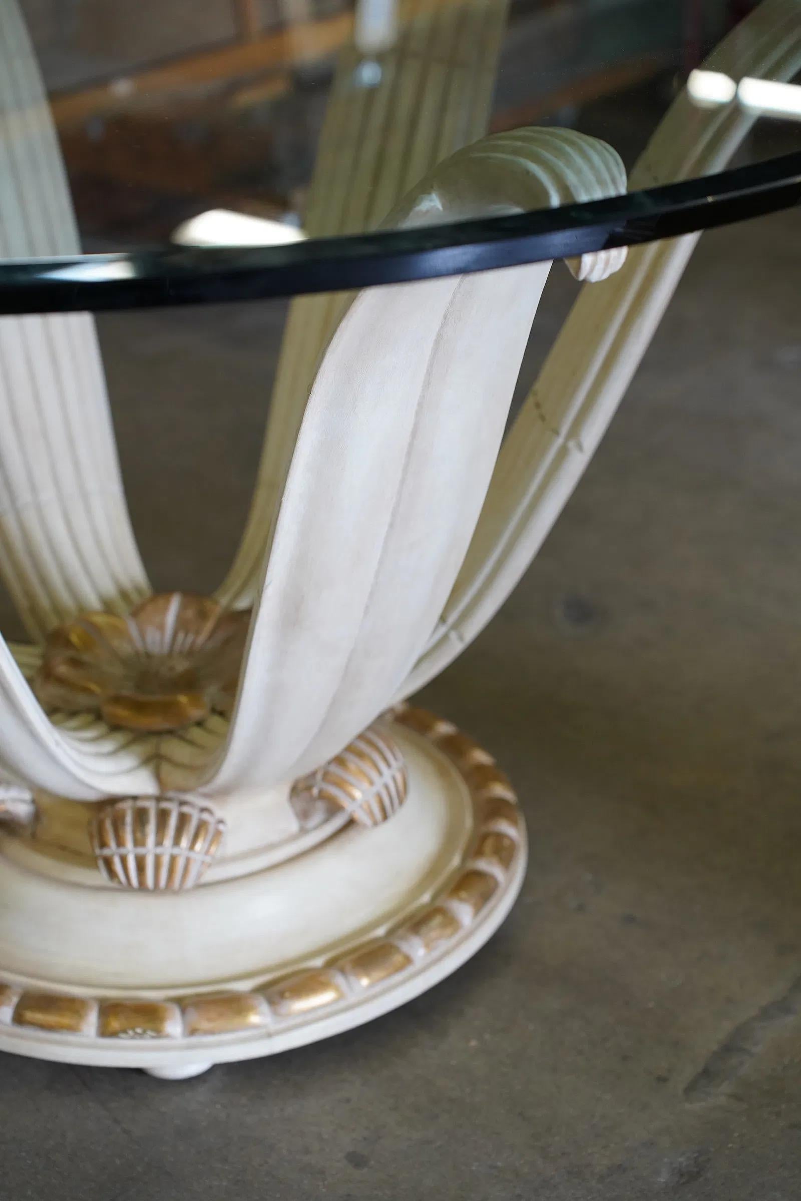 Mesa de comedor o centro de mesa francesa Deco de 1930 con pedestal de flor de loto en venta 1