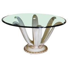 Mesa de comedor o centro de mesa francesa Deco de 1930 con pedestal de flor de loto