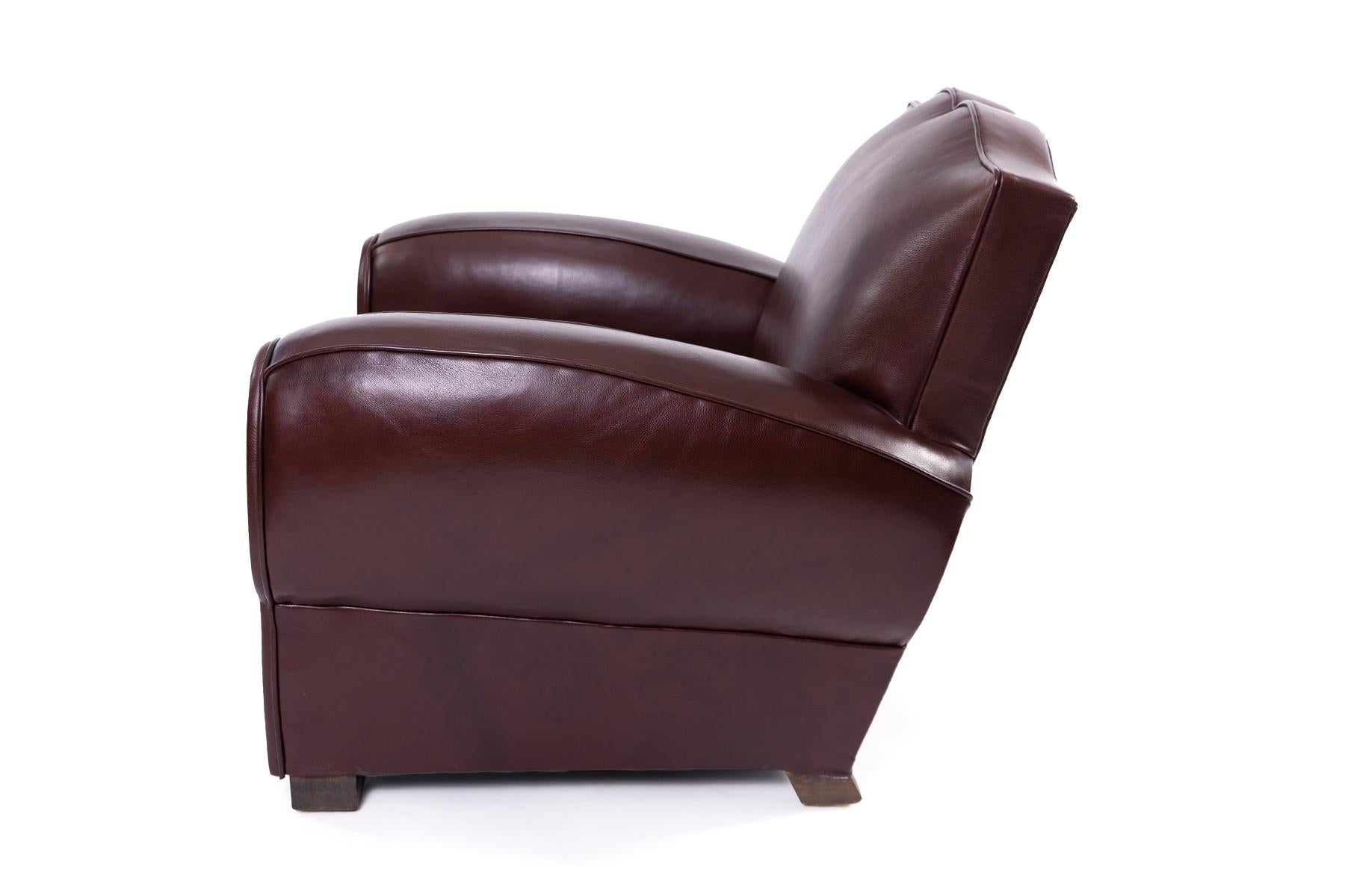 Mid-20th Century French Art Deco 1930s Leather Lounge Chairs 