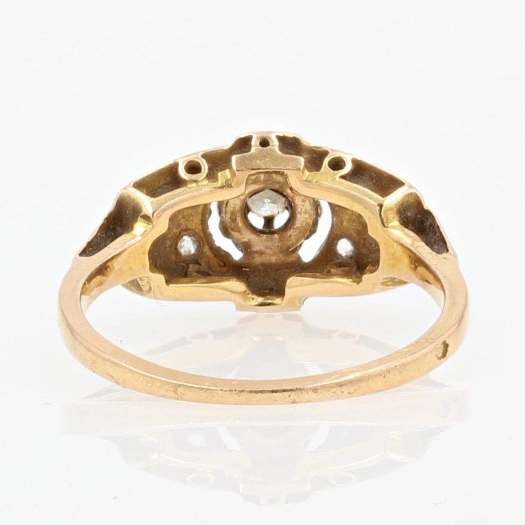 French 1930s Diamond 18 Karat Yellow Gold Art Deco Ring 3