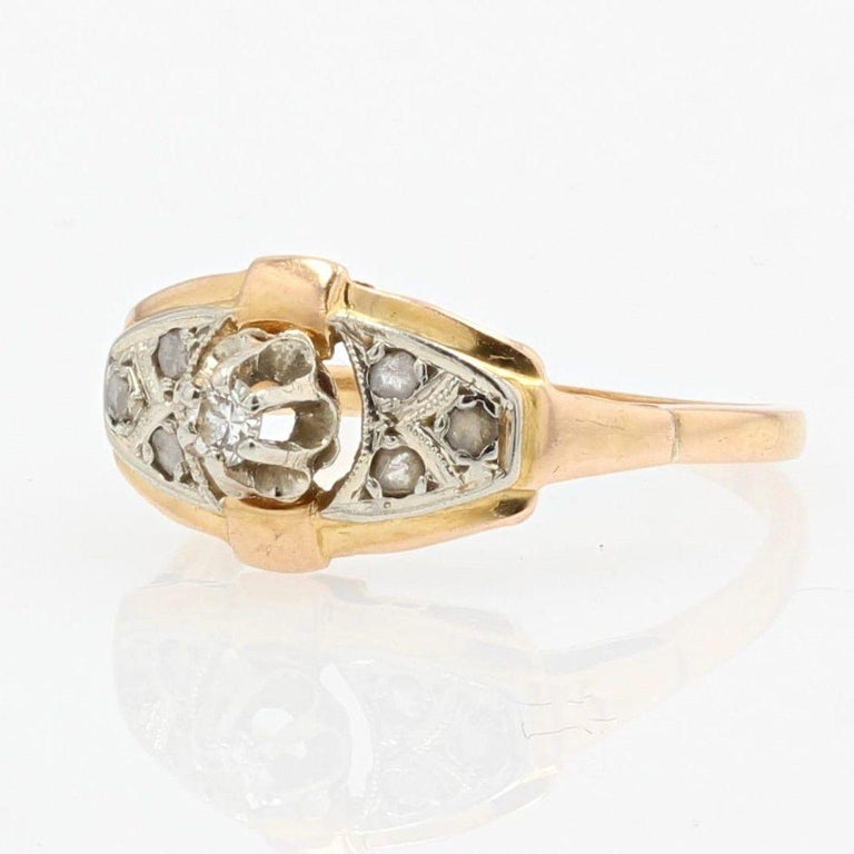 French 1930s Diamond 18 Karat Yellow Gold Art Deco Ring For Sale at 1stDibs