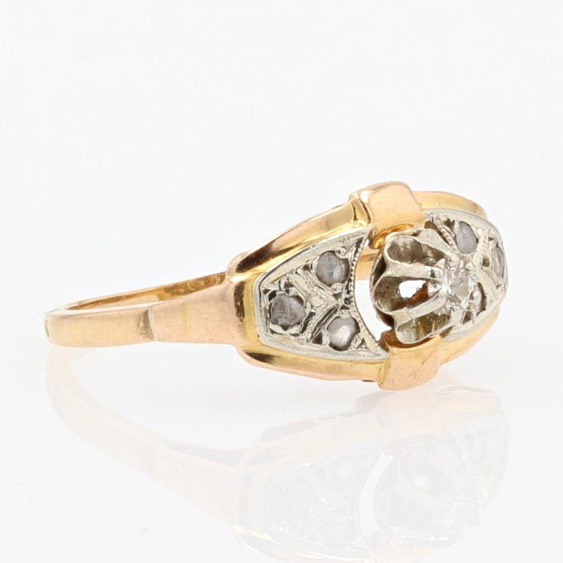 Women's French 1930s Diamond 18 Karat Yellow Gold Art Deco Ring