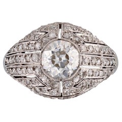 French 1930s Diamond Platinum Art Deco Dome Ring