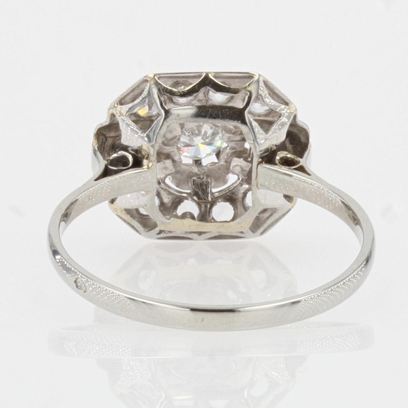 French 1930s Diamonds 18 Karat White Gold Art Deco Ring For Sale 9