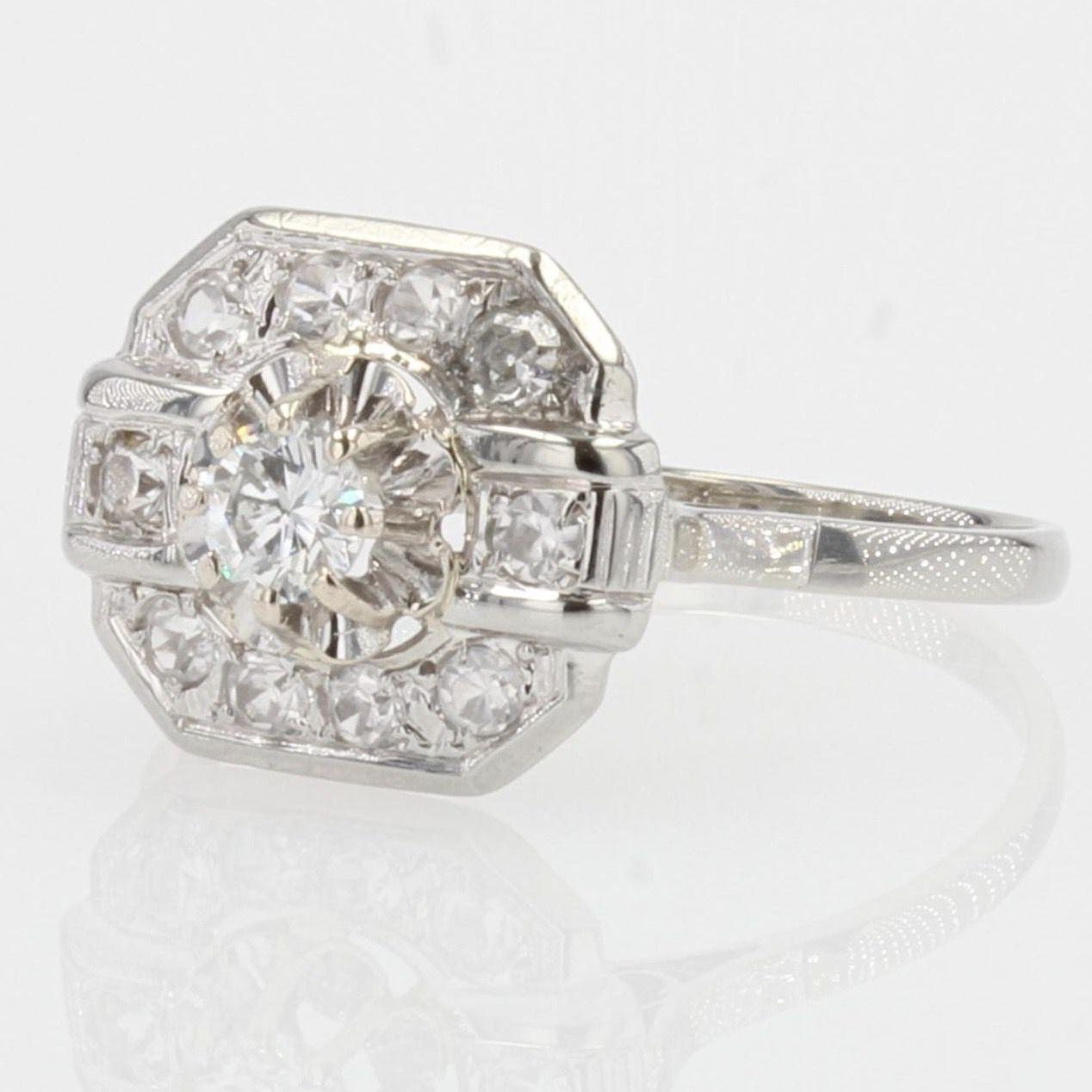French 1930s Diamonds 18 Karat White Gold Art Deco Ring For Sale 2