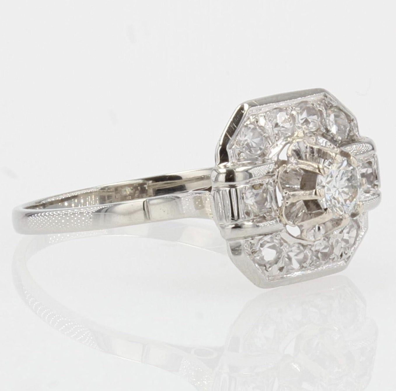 French 1930s Diamonds 18 Karat White Gold Art Deco Ring For Sale 5