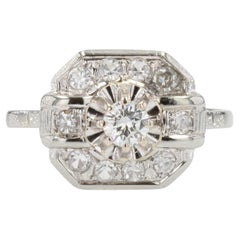 French 1930s Diamonds 18 Karat White Gold Art Deco Ring