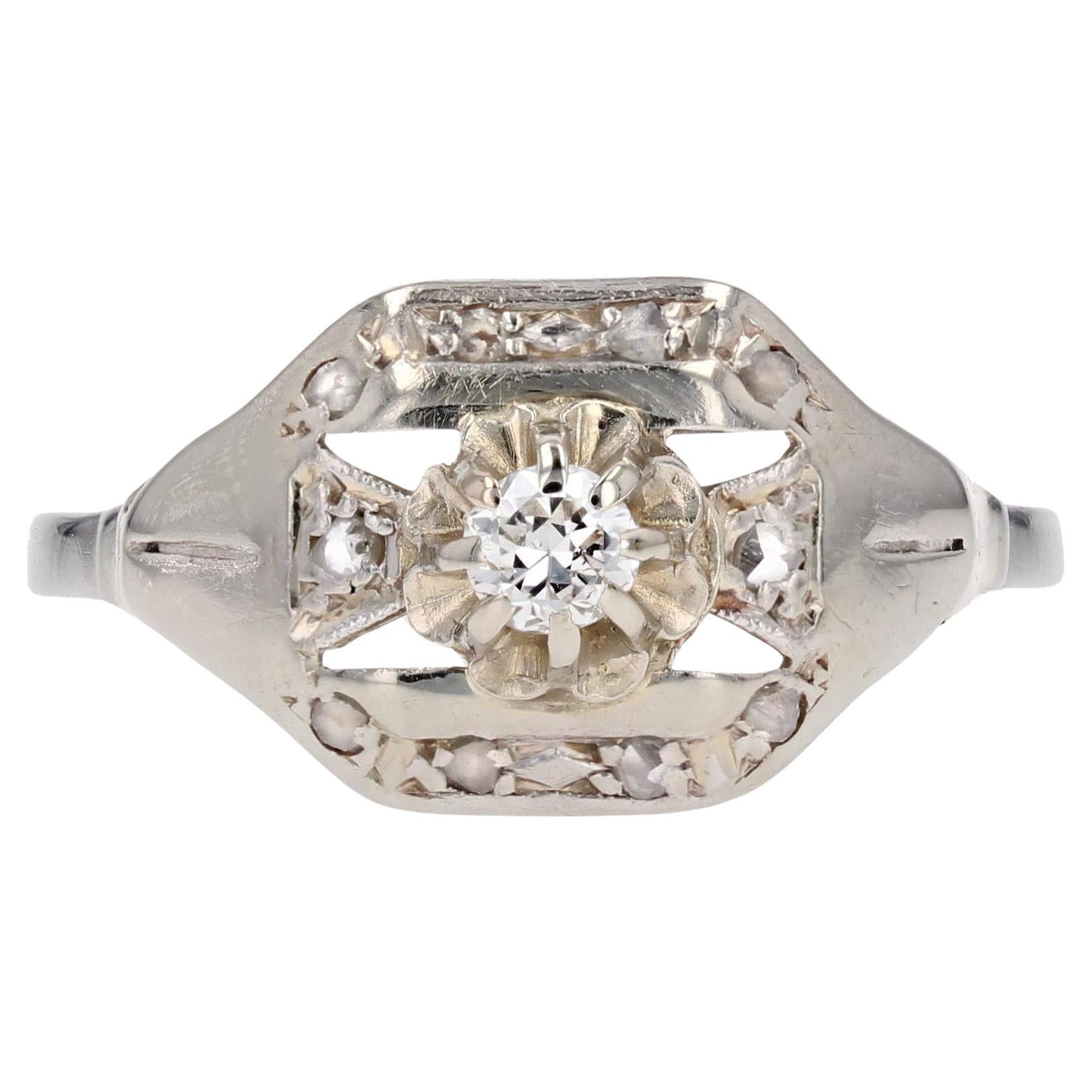 Art Deco 18 Karat Gold and Platinum Diamonds Ring For Sale at 1stDibs