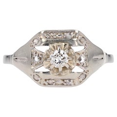 French 1930s Diamonds 18 Karat White Gold Platinum Art Deco Ring