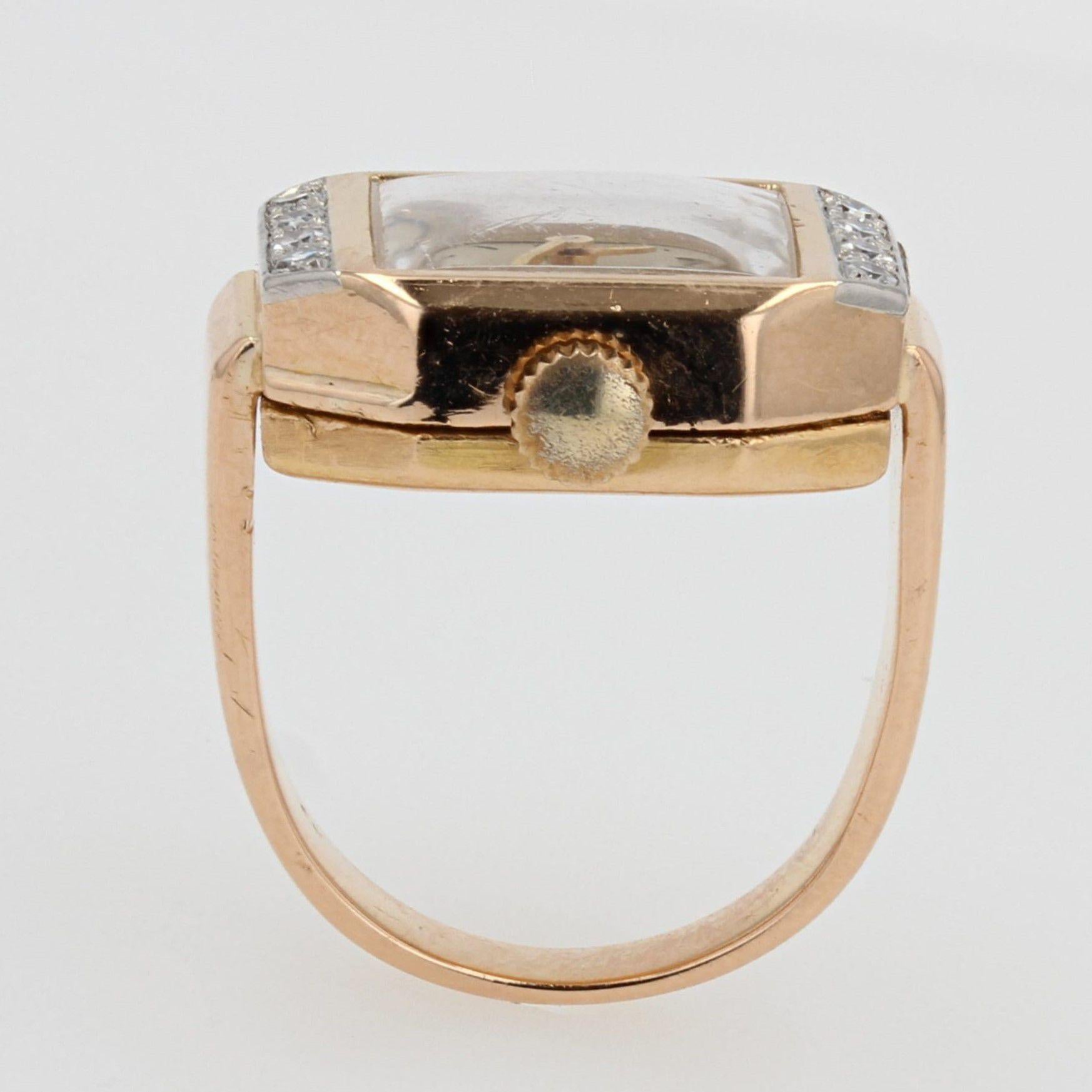 French 1930s Diamonds 18 Karat Yellow Gold Watch Ring For Sale 2