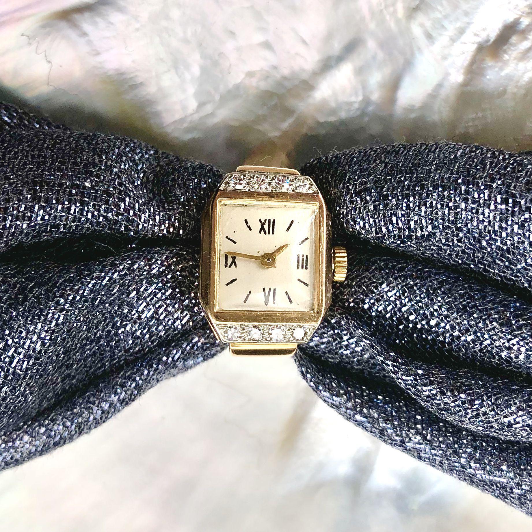 Franzsischer 1930er Diamanten 18 Karat Gelbgold Uhrenring im Angebot 7