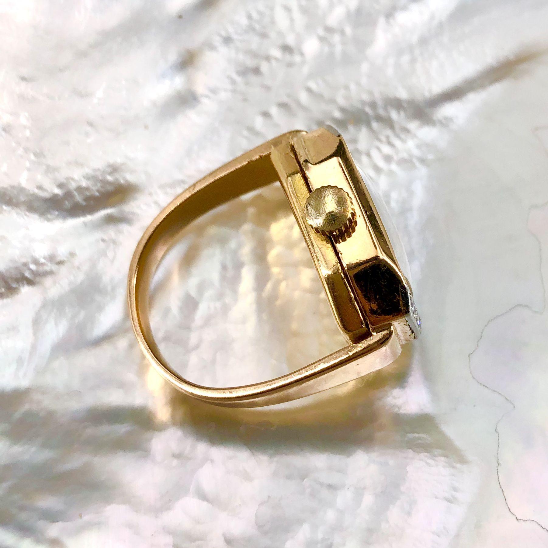 French 1930s Diamonds 18 Karat Yellow Gold Watch Ring For Sale 5