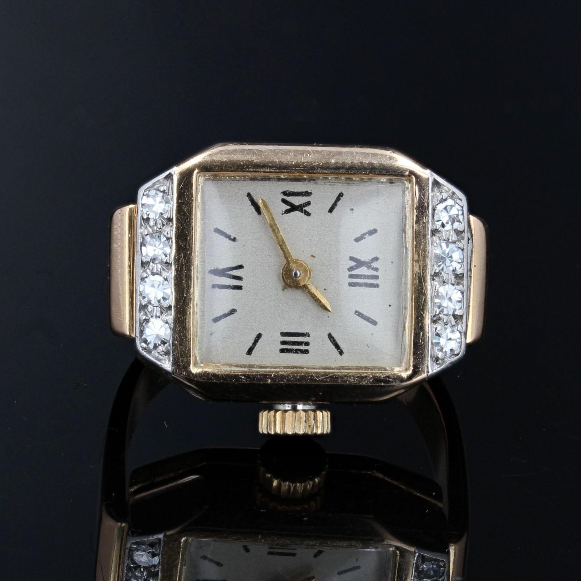 Art déco Bague de montre franaise des annes 1930 en or jaune 18 carats et diamants en vente