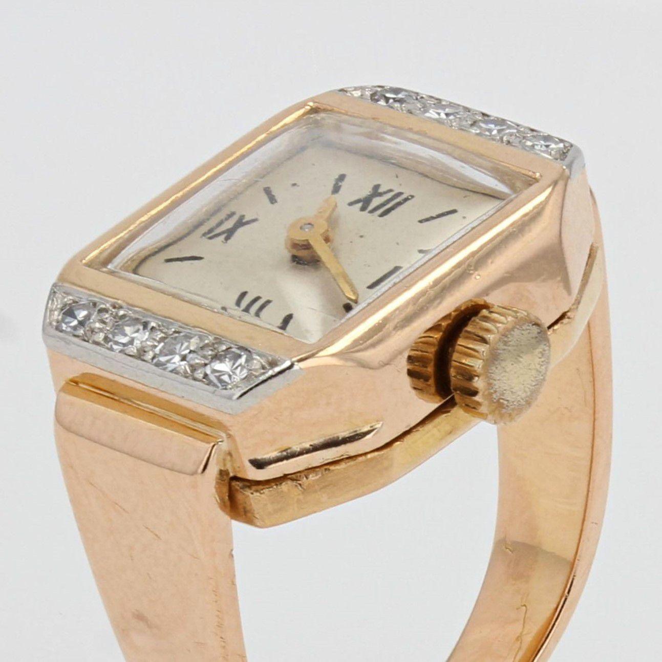 Bague de montre franaise des annes 1930 en or jaune 18 carats et diamants Bon état - En vente à Poitiers, FR