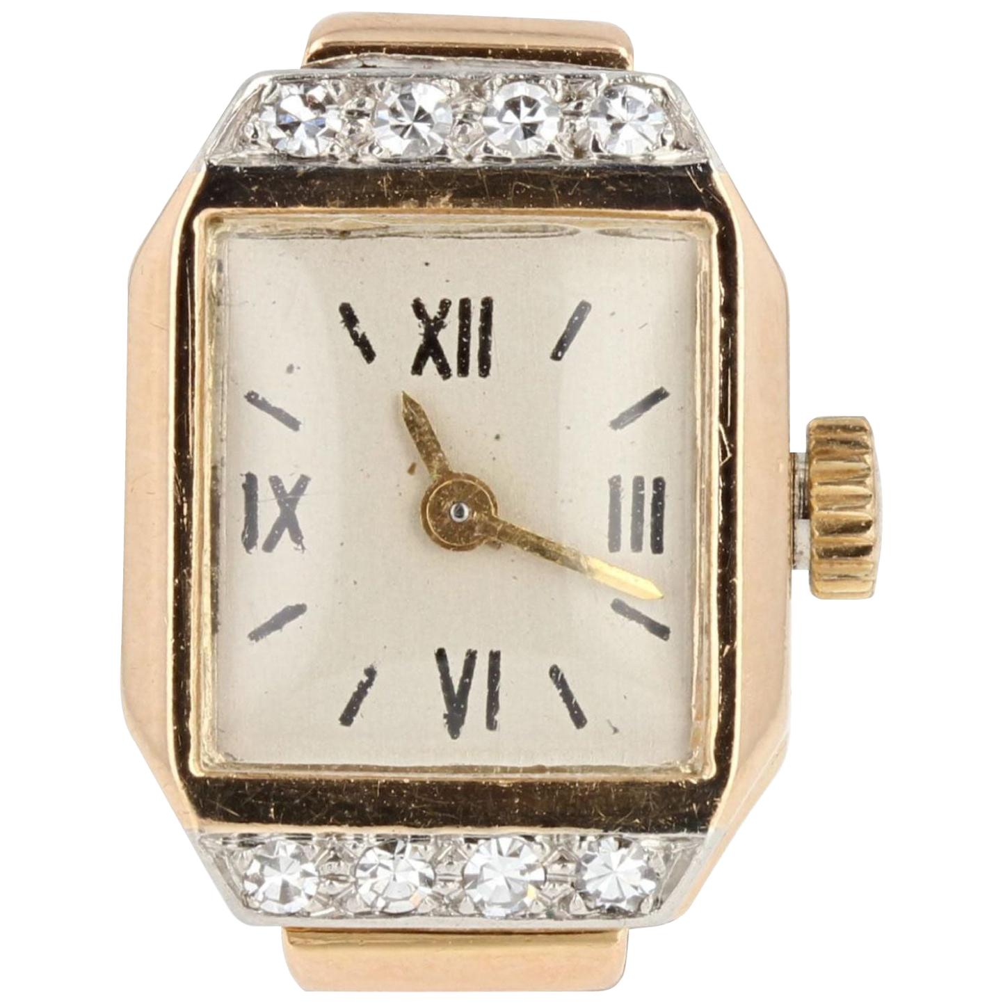 Franzsischer 1930er Diamanten 18 Karat Gelbgold Uhrenring im Angebot
