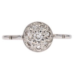 Vintage French 1930s Diamonds Pavement 18 karat White Gold Platinum Round Shape Ring