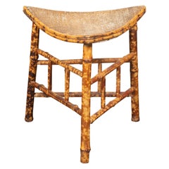 French 1930s Egyptian Revival Faux Bamboo Thebes Stool with Curving Rattan Seat