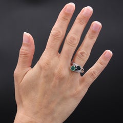 French 1930s Emerald Sapphire Diamonds 18 Karat White Gold You and Me Ring